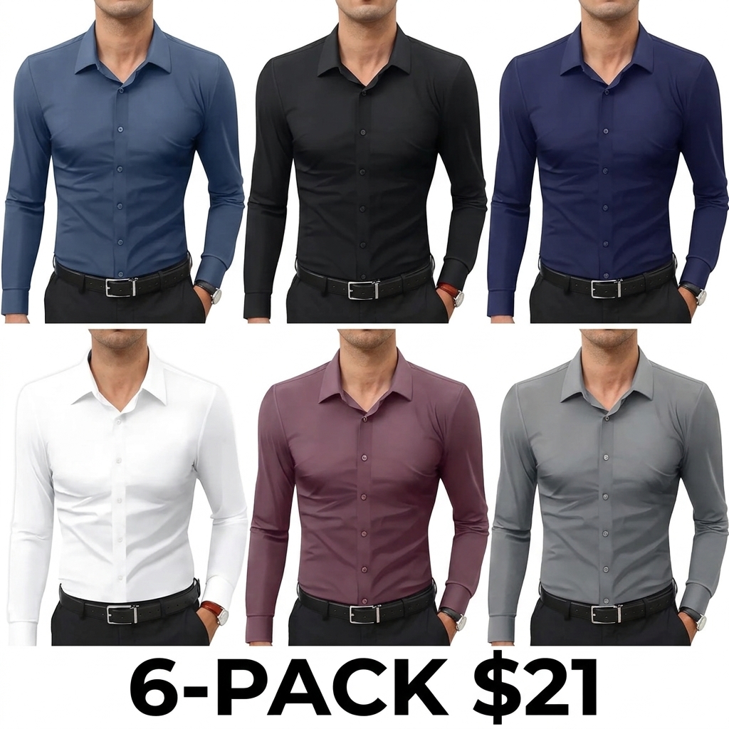 Men's 16-Way Stretch Slim Fit Dress Shirt – Breathable Quick Dry Long Sleeve Button Down, Wrinkle-Free Traveler Top