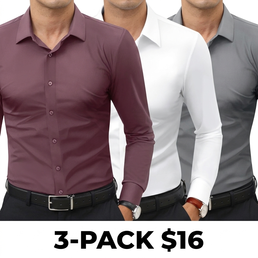 Men's 16-Way Stretch Slim Fit Dress Shirt – Breathable Quick Dry Long Sleeve Button Down, Wrinkle-Free Traveler Top