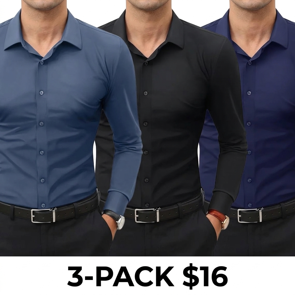 Men's 16-Way Stretch Slim Fit Dress Shirt – Breathable Quick Dry Long Sleeve Button Down, Wrinkle-Free Traveler Top