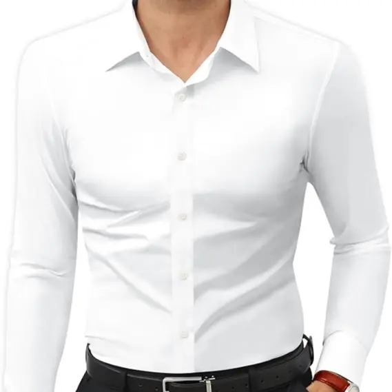 Men's 16-Way Stretch Slim Fit Dress Shirt – Breathable Quick Dry Long Sleeve Button Down, Wrinkle-Free Traveler Top