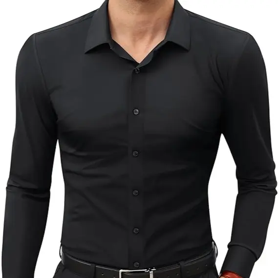 Men's 16-Way Stretch Slim Fit Dress Shirt – Breathable Quick Dry Long Sleeve Button Down, Wrinkle-Free Traveler Top