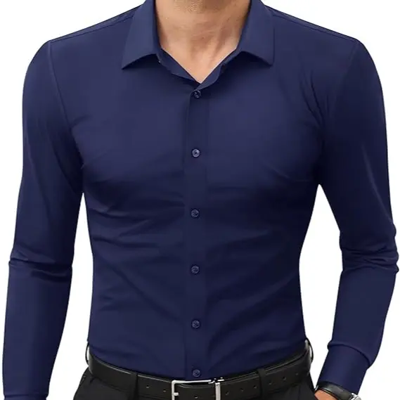 Men's 16-Way Stretch Slim Fit Dress Shirt – Breathable Quick Dry Long Sleeve Button Down, Wrinkle-Free Traveler Top