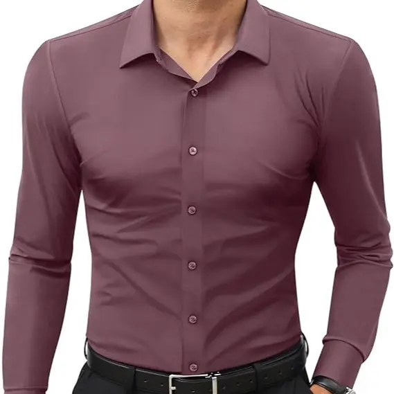 Men's 16-Way Stretch Slim Fit Dress Shirt – Breathable Quick Dry Long Sleeve Button Down, Wrinkle-Free Traveler Top