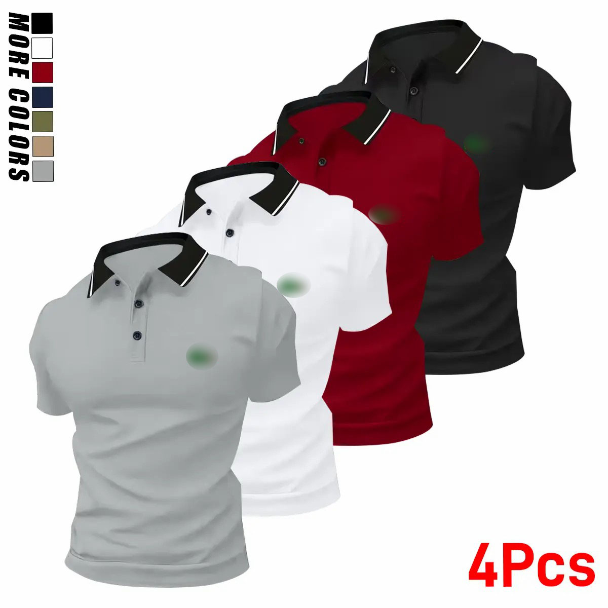 Men's 7-Pack Animal Print Polo Shirts – Stretch Polyester Summer Tops with Button Placket & Collar