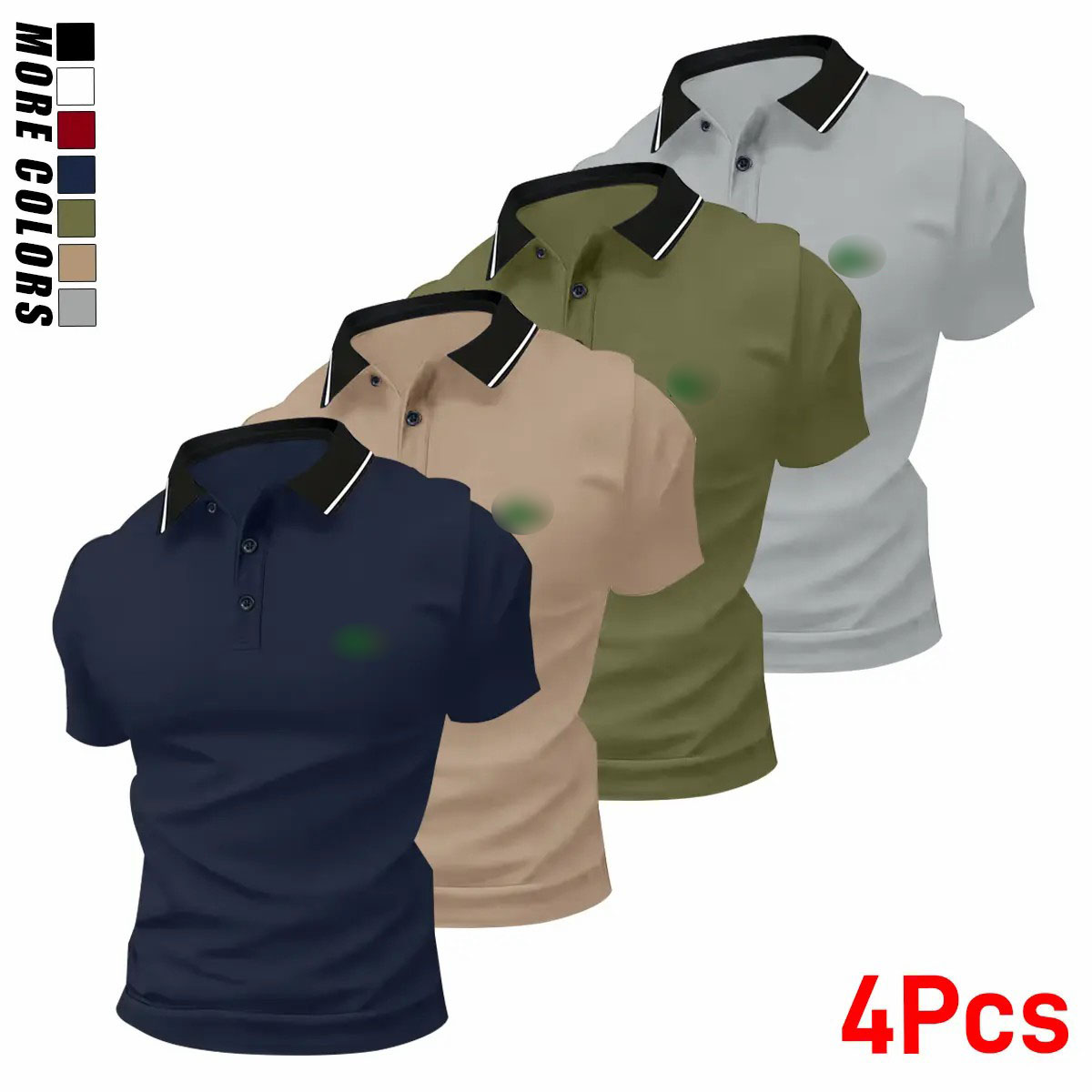 Men's 7-Pack Animal Print Polo Shirts – Stretch Polyester Summer Tops with Button Placket & Collar