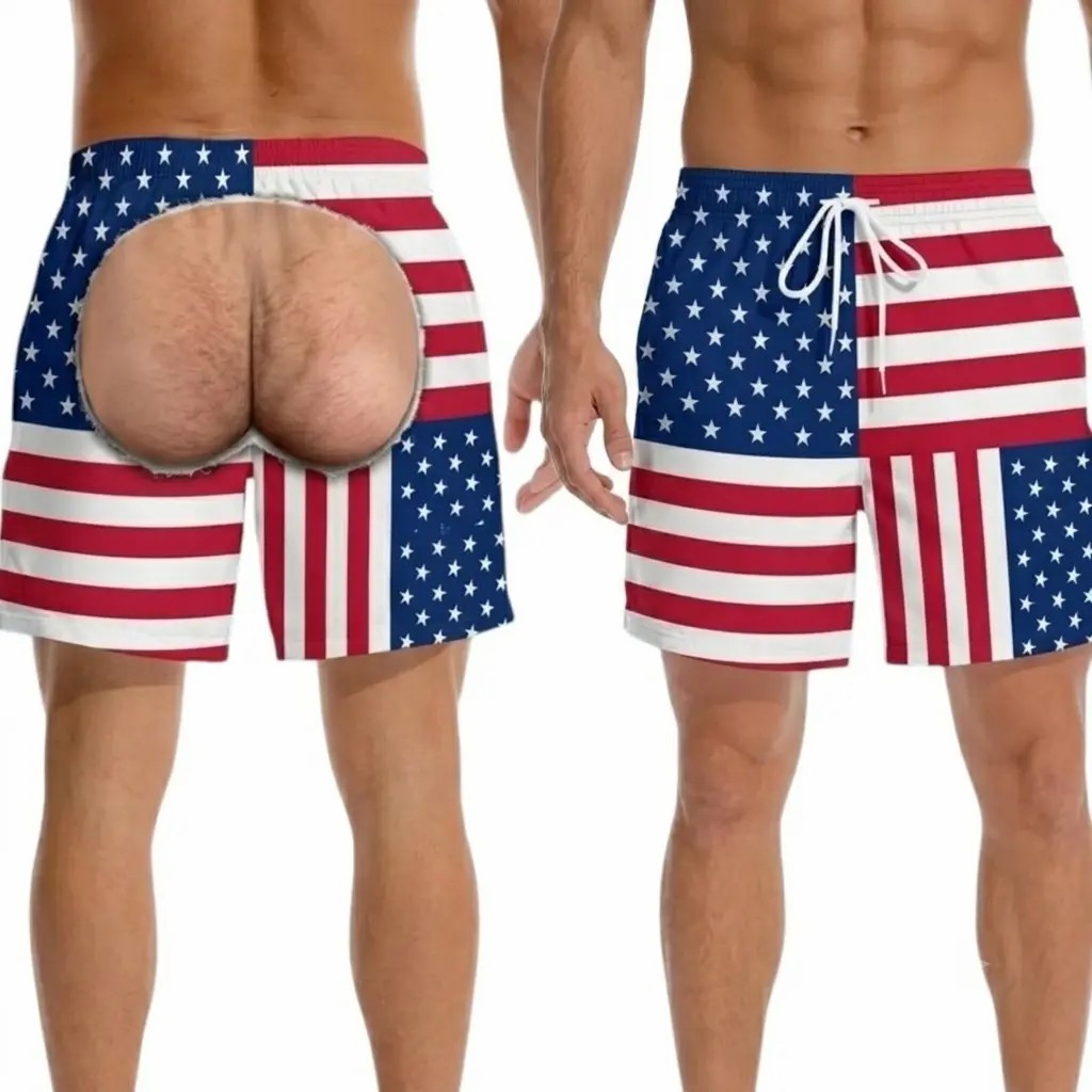 Men's Patriotic Swim Trunks – American Flag "Freedom & Chill" Quick Dry Beach Shorts with Mesh Lining