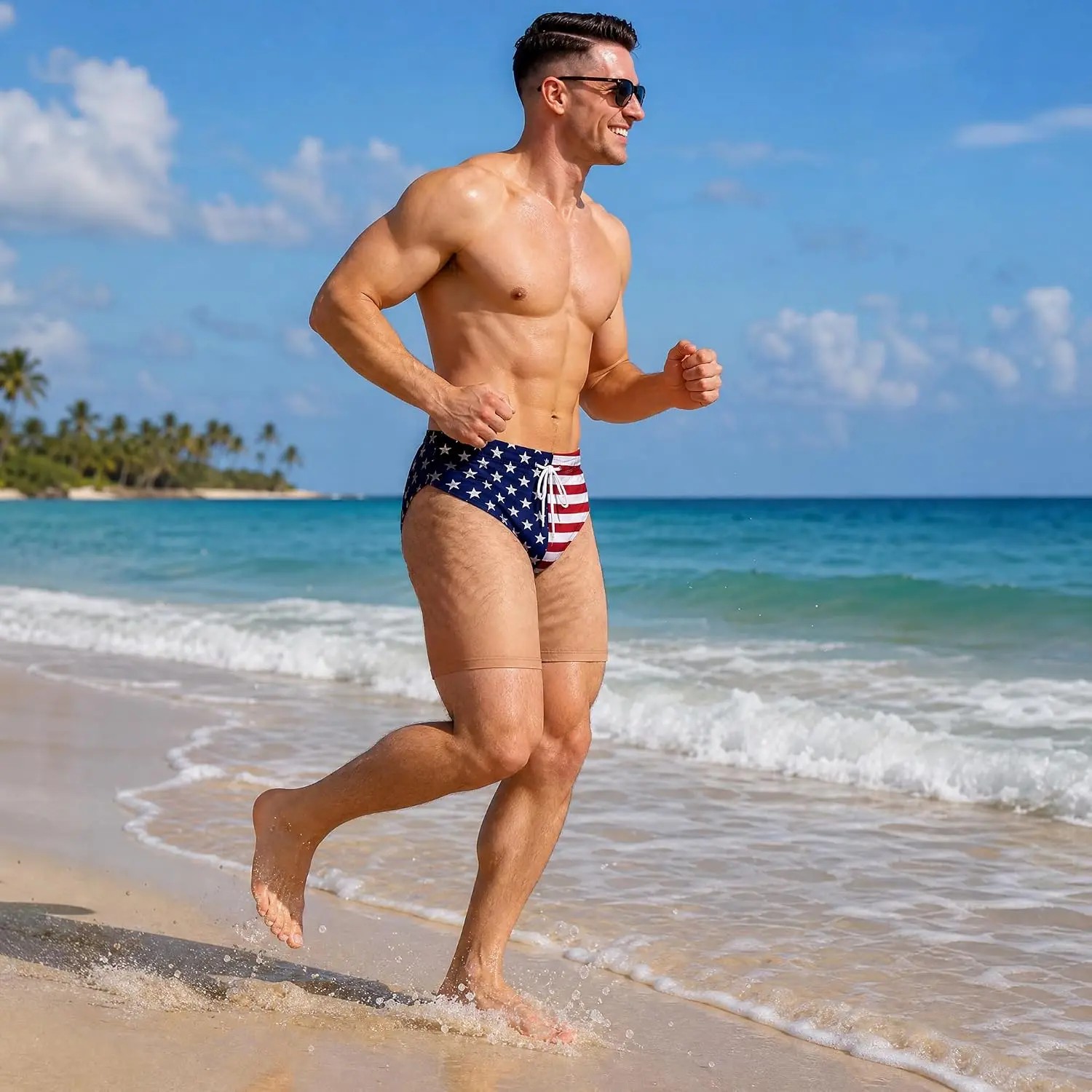Men's Patriotic Swim Trunks – American Flag "Freedom & Chill" Quick Dry Beach Shorts with Mesh Lining