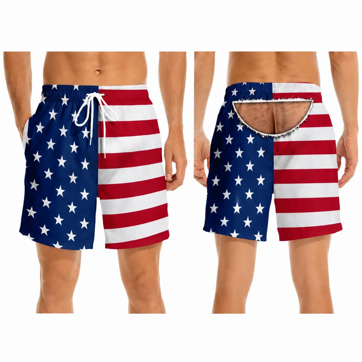 Men's Patriotic Swim Trunks – American Flag "Freedom & Chill" Quick Dry Beach Shorts with Mesh Lining