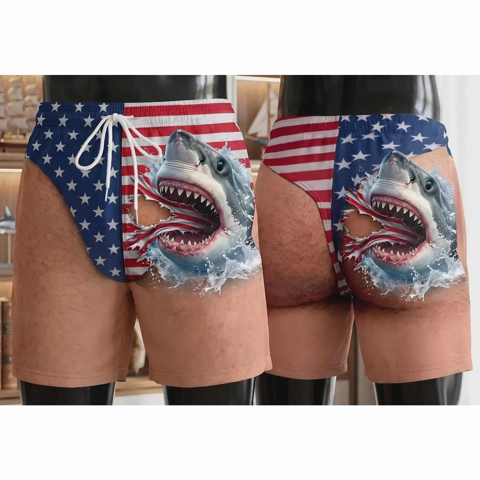 Men's Patriotic Swim Trunks – American Flag "Freedom & Chill" Quick Dry Beach Shorts with Mesh Lining