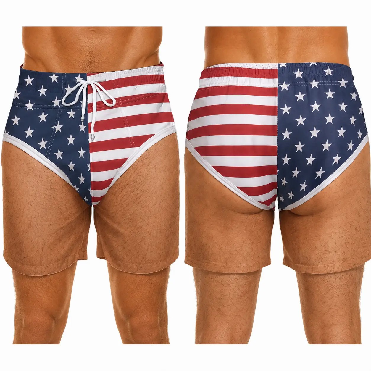 Men's Patriotic Swim Trunks – American Flag "Freedom & Chill" Quick Dry Beach Shorts with Mesh Lining