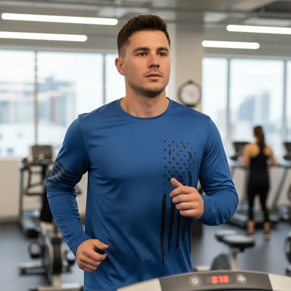 Men's 5-Pack UV Protection Long Sleeve Athletic Shirts – Lightweight Quick-Dry Activewear with Vintage Logo