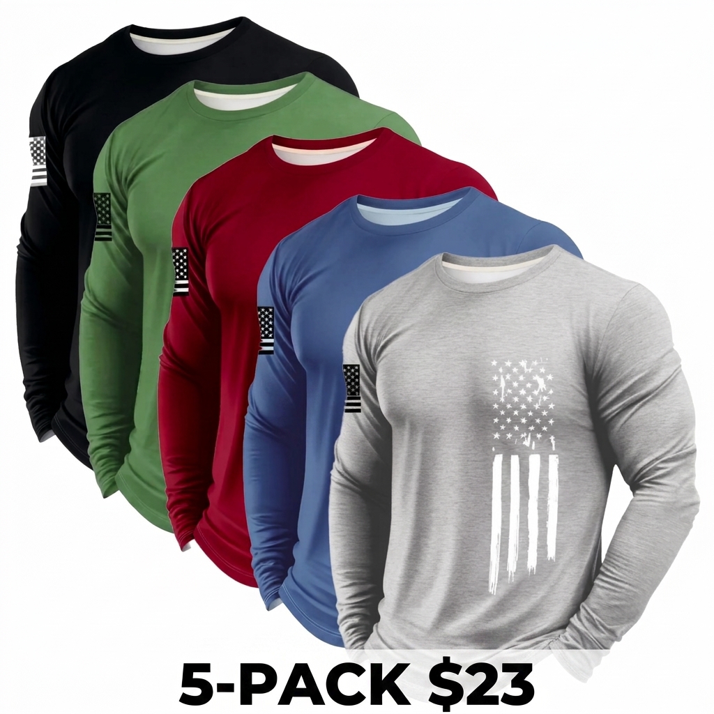 Men's 5-Pack UV Protection Long Sleeve Athletic Shirts – Lightweight Quick-Dry Activewear with Vintage Logo