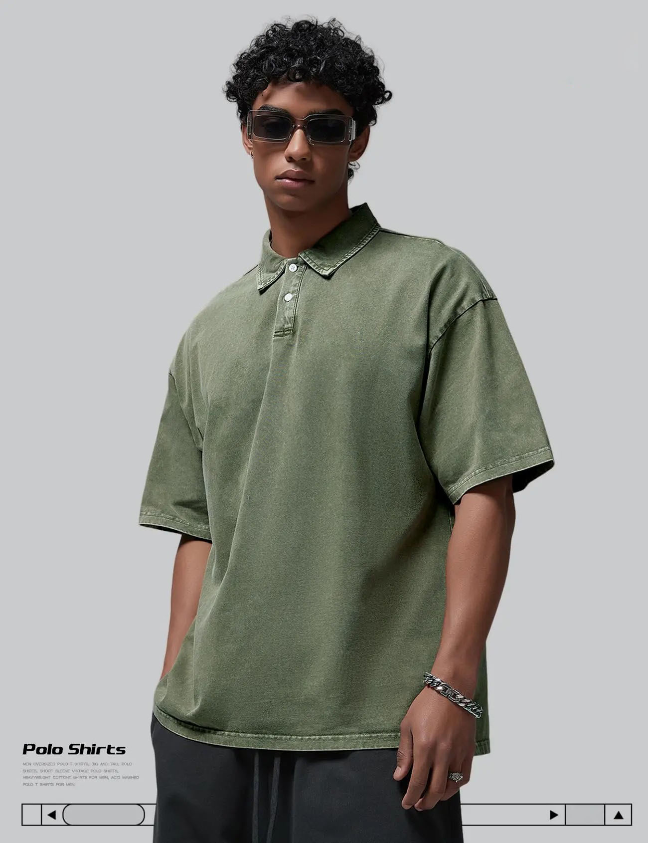 Unisex 5-Pack Acid Wash Oversized Polo Shirts – Vintage Cotton Baggy Streetwear Tees