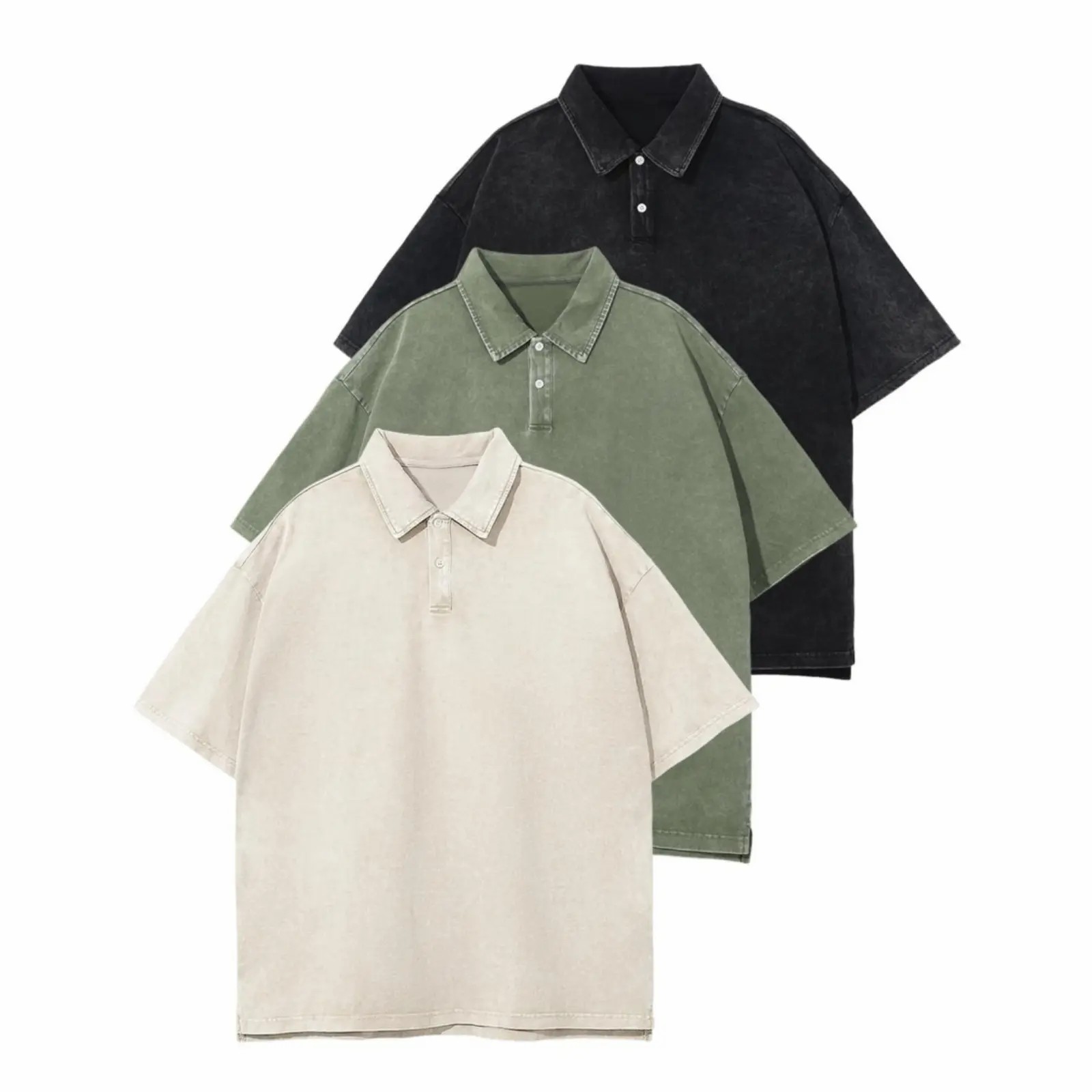 Unisex 5-Pack Acid Wash Oversized Polo Shirts – Vintage Cotton Baggy Streetwear Tees