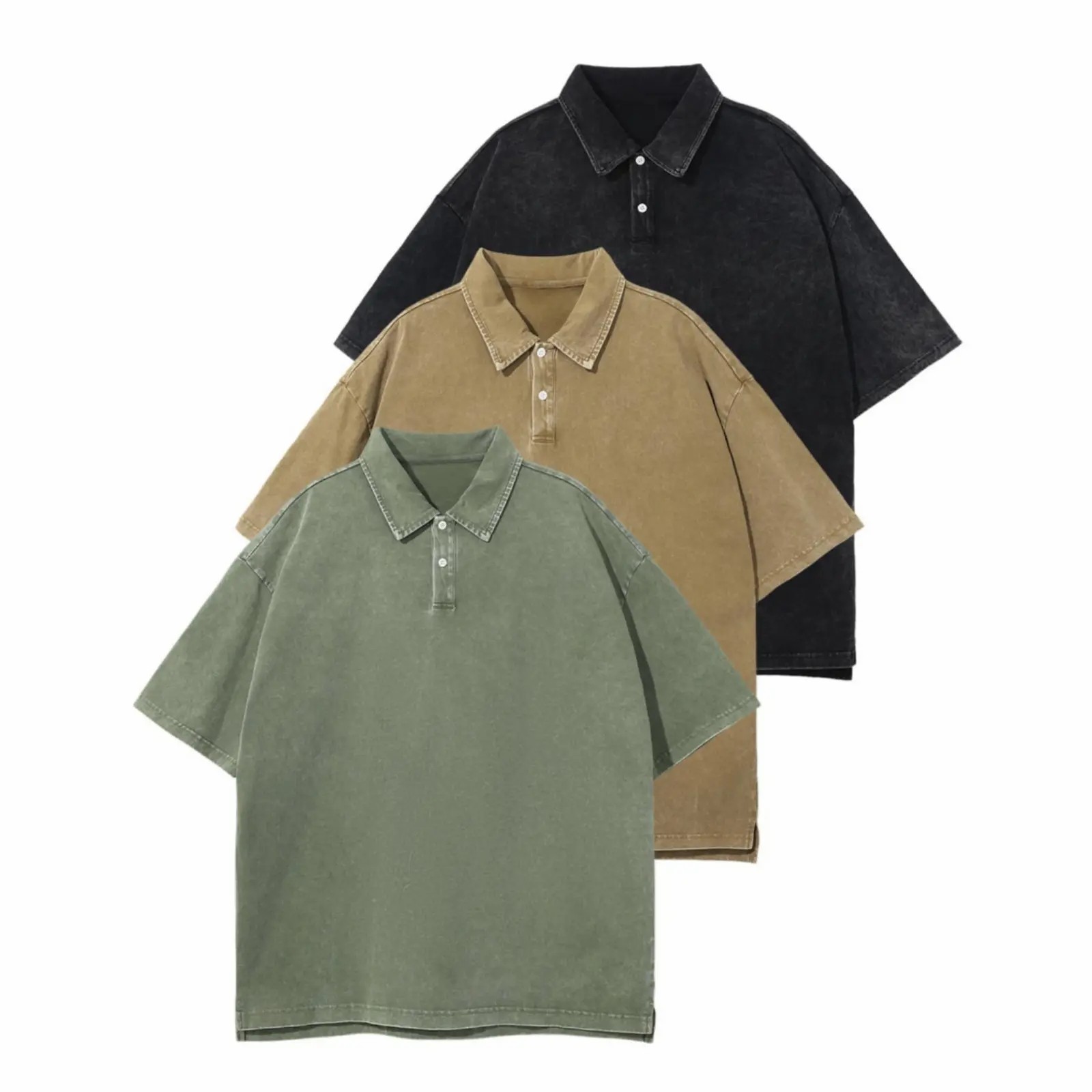 Unisex 5-Pack Acid Wash Oversized Polo Shirts – Vintage Cotton Baggy Streetwear Tees