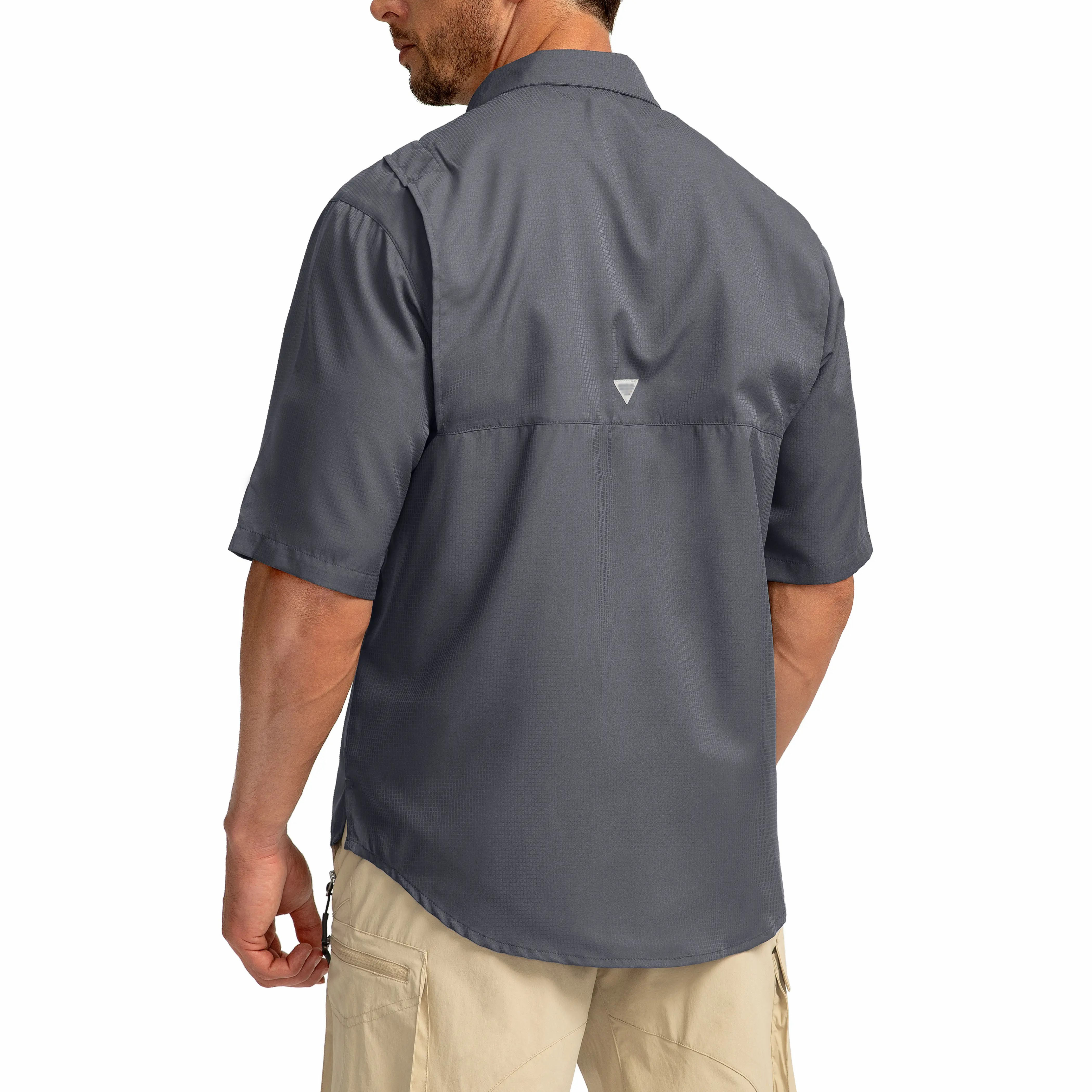 Men's UPF 50+ Fishing Shirt – Lightweight Quick-Dry Short Sleeve Button-Down with Zipper Pockets