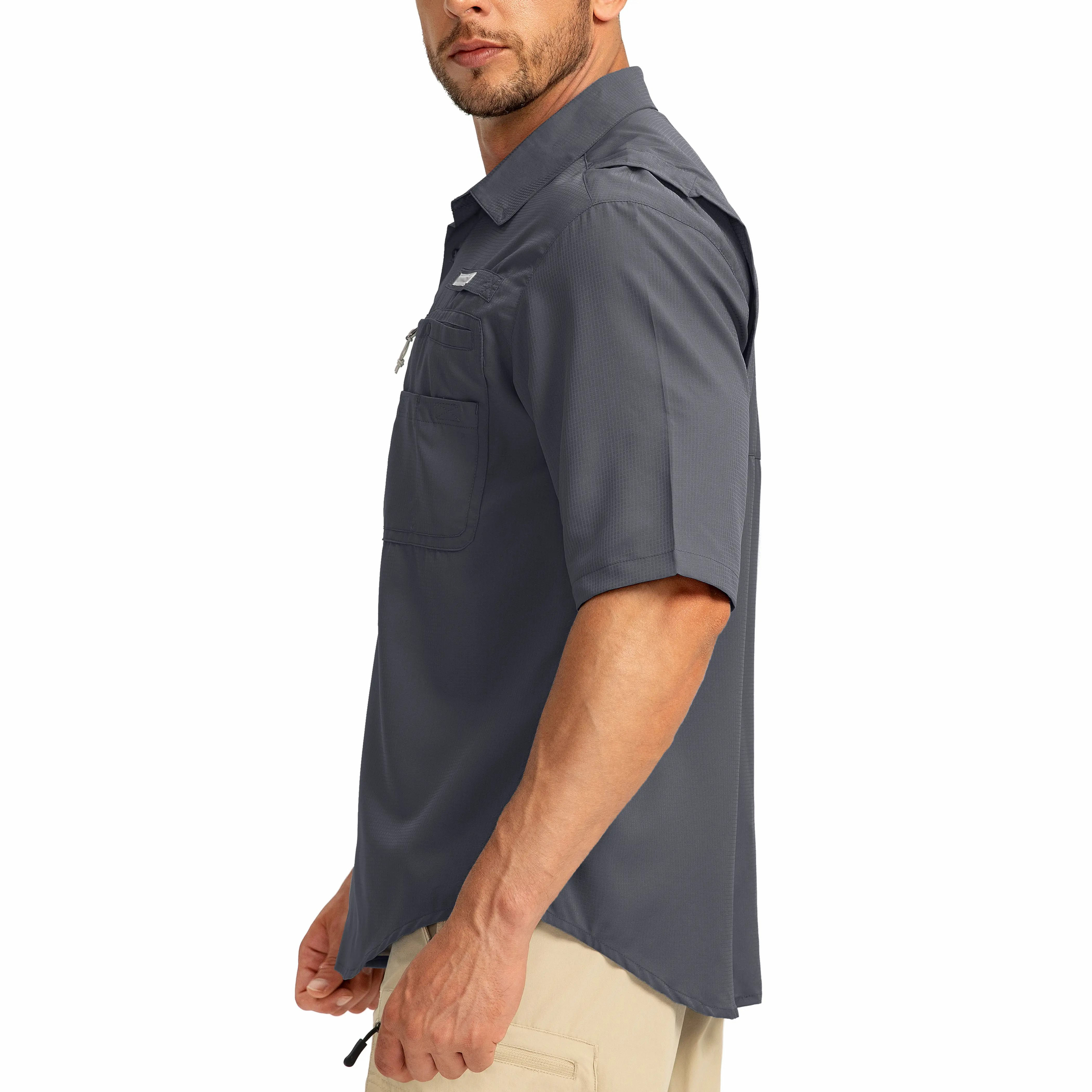Men's UPF 50+ Fishing Shirt – Lightweight Quick-Dry Short Sleeve Button-Down with Zipper Pockets