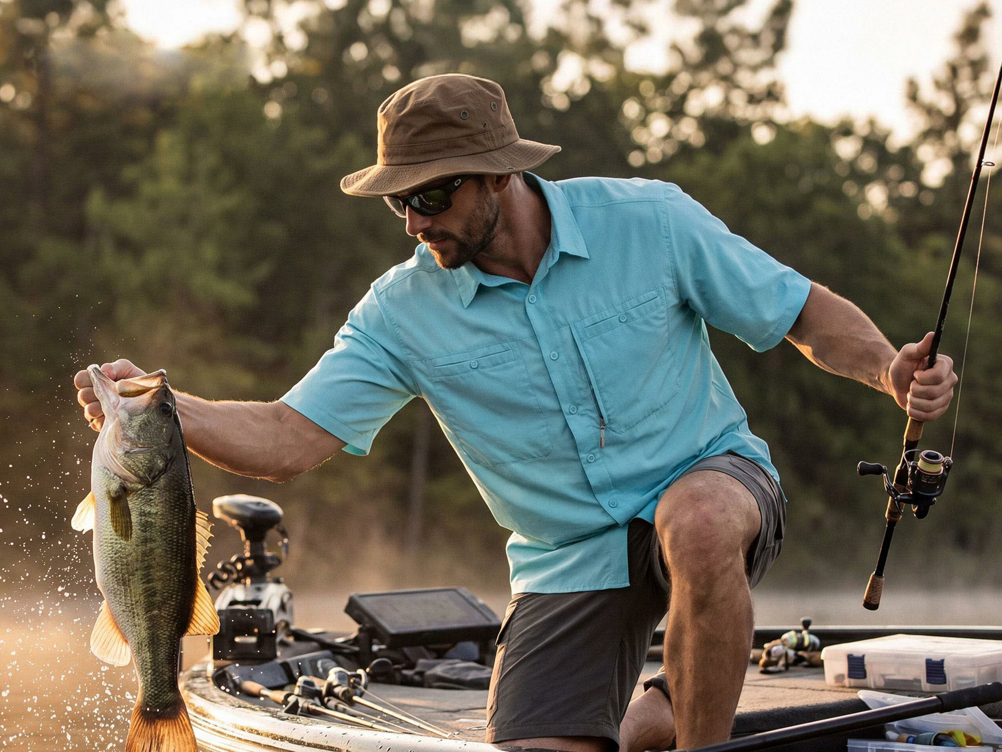 Men's UPF 50+ Fishing Shirt – Lightweight Quick-Dry Short Sleeve Button-Down with Zipper Pockets
