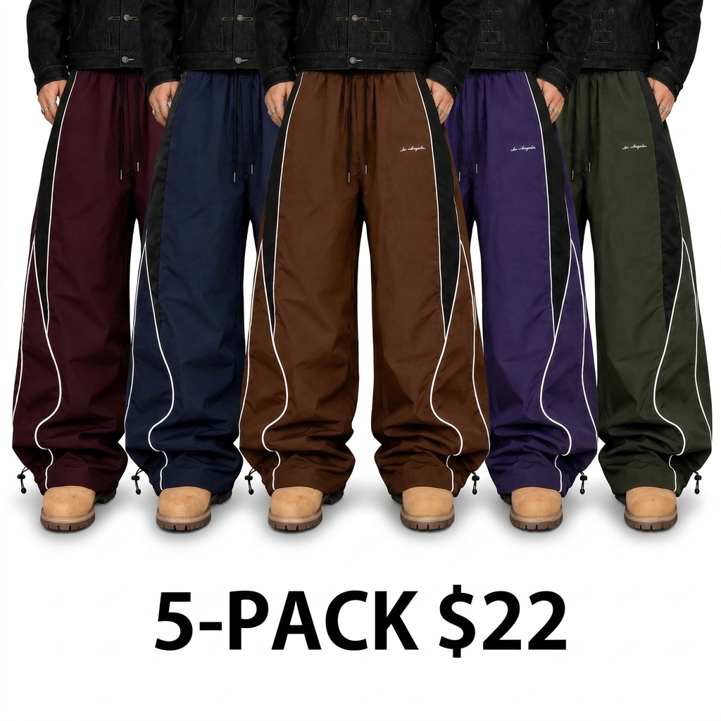 Men's Color-Block Side Stripe Wide Leg Pants – American Retro Loose Drape Sweatpants with LA Embroidery