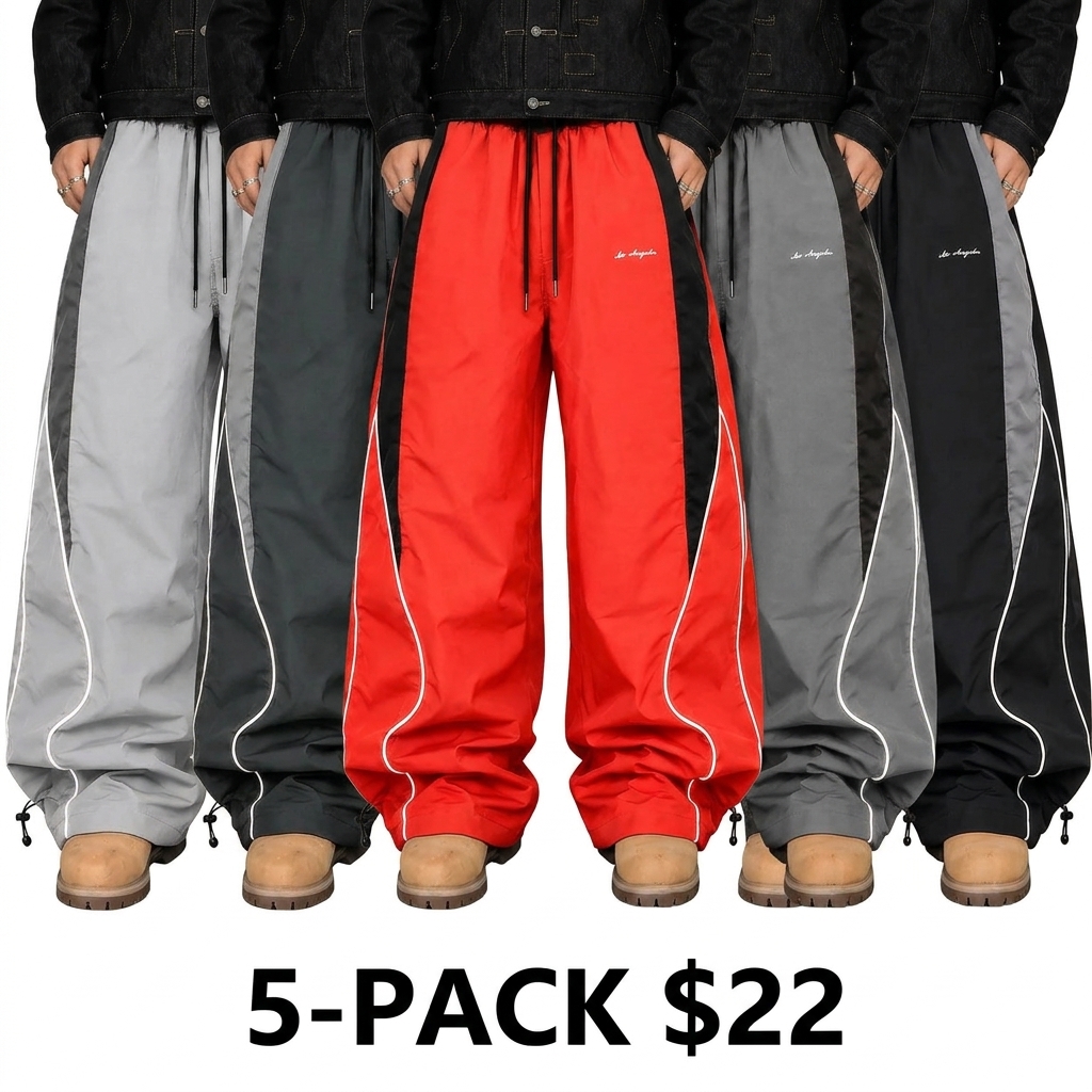 Men's Color-Block Side Stripe Wide Leg Pants – American Retro Loose Drape Sweatpants with LA Embroidery