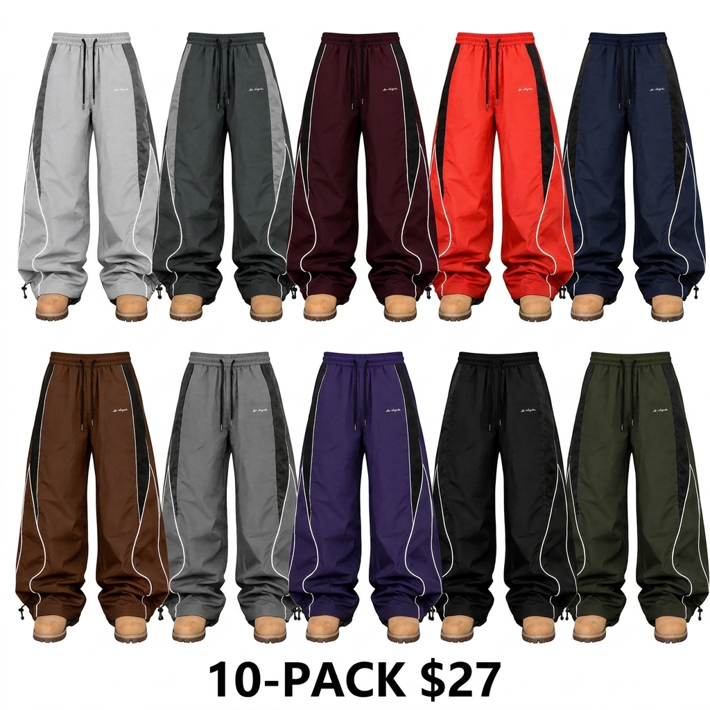 Men's Color-Block Side Stripe Wide Leg Pants – American Retro Loose Drape Sweatpants with LA Embroidery