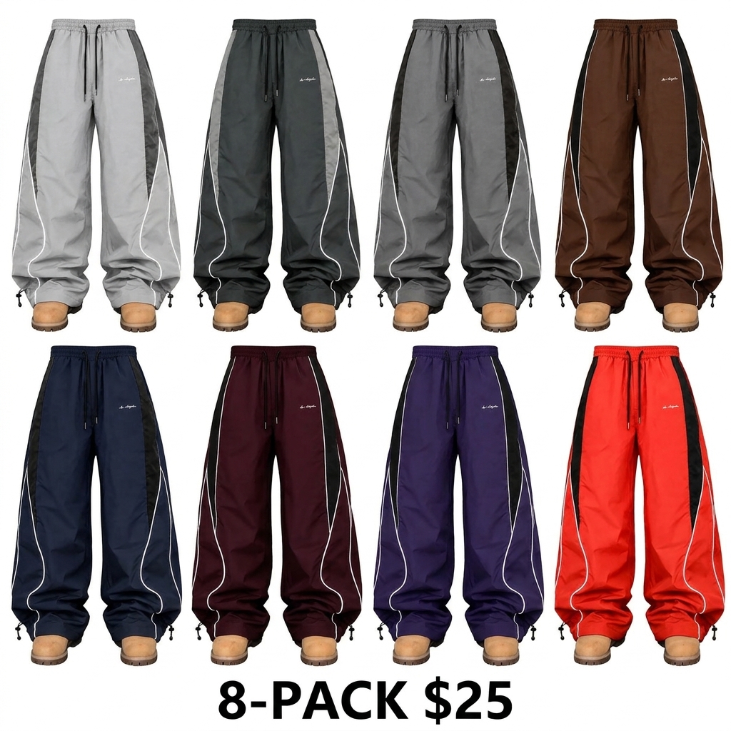 Men's Color-Block Side Stripe Wide Leg Pants – American Retro Loose Drape Sweatpants with LA Embroidery