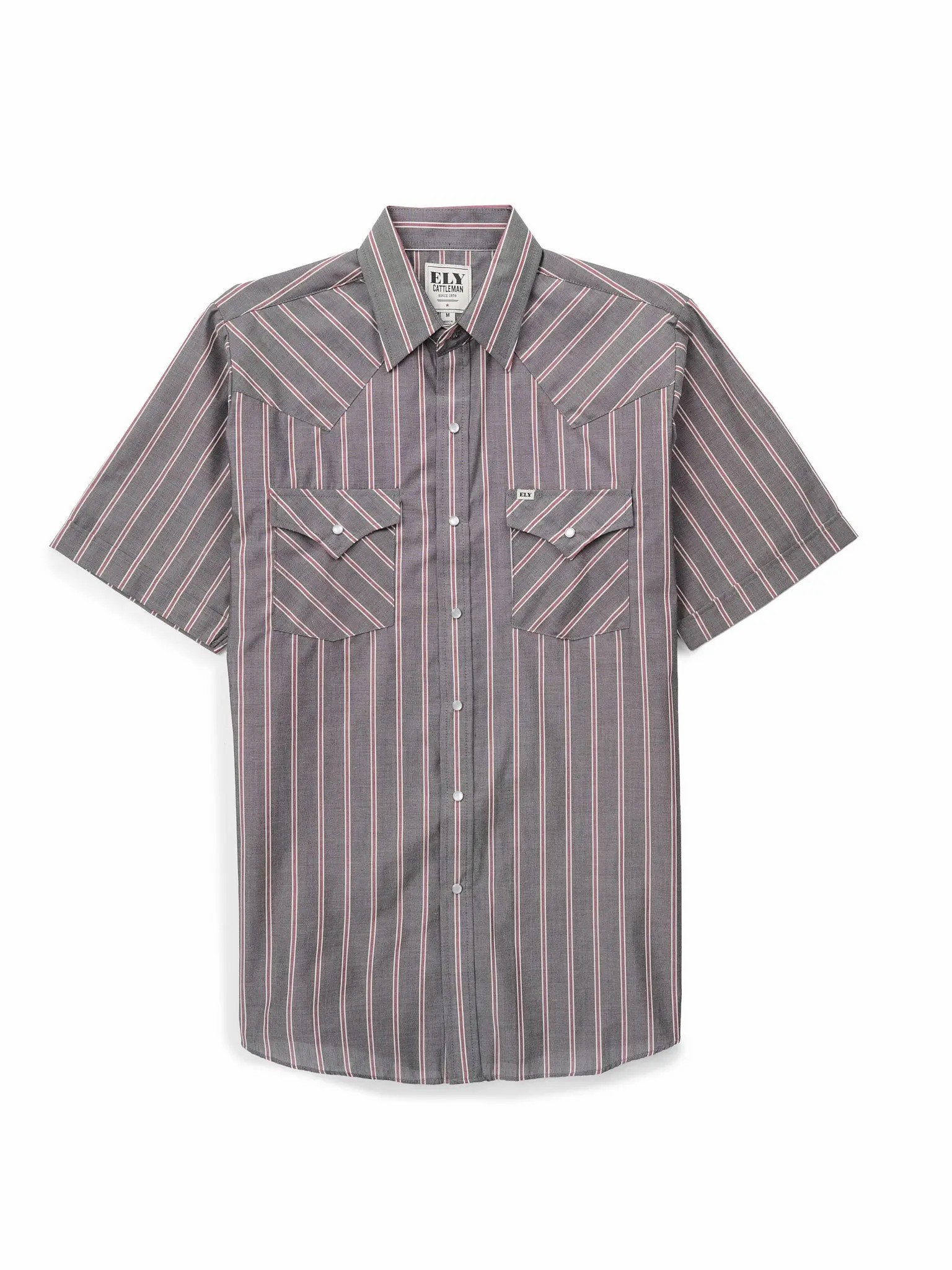 Men's Short Sleeve Western Snap Shirt – Striped Pearl Snap with Classic Western Yokes & Pockets