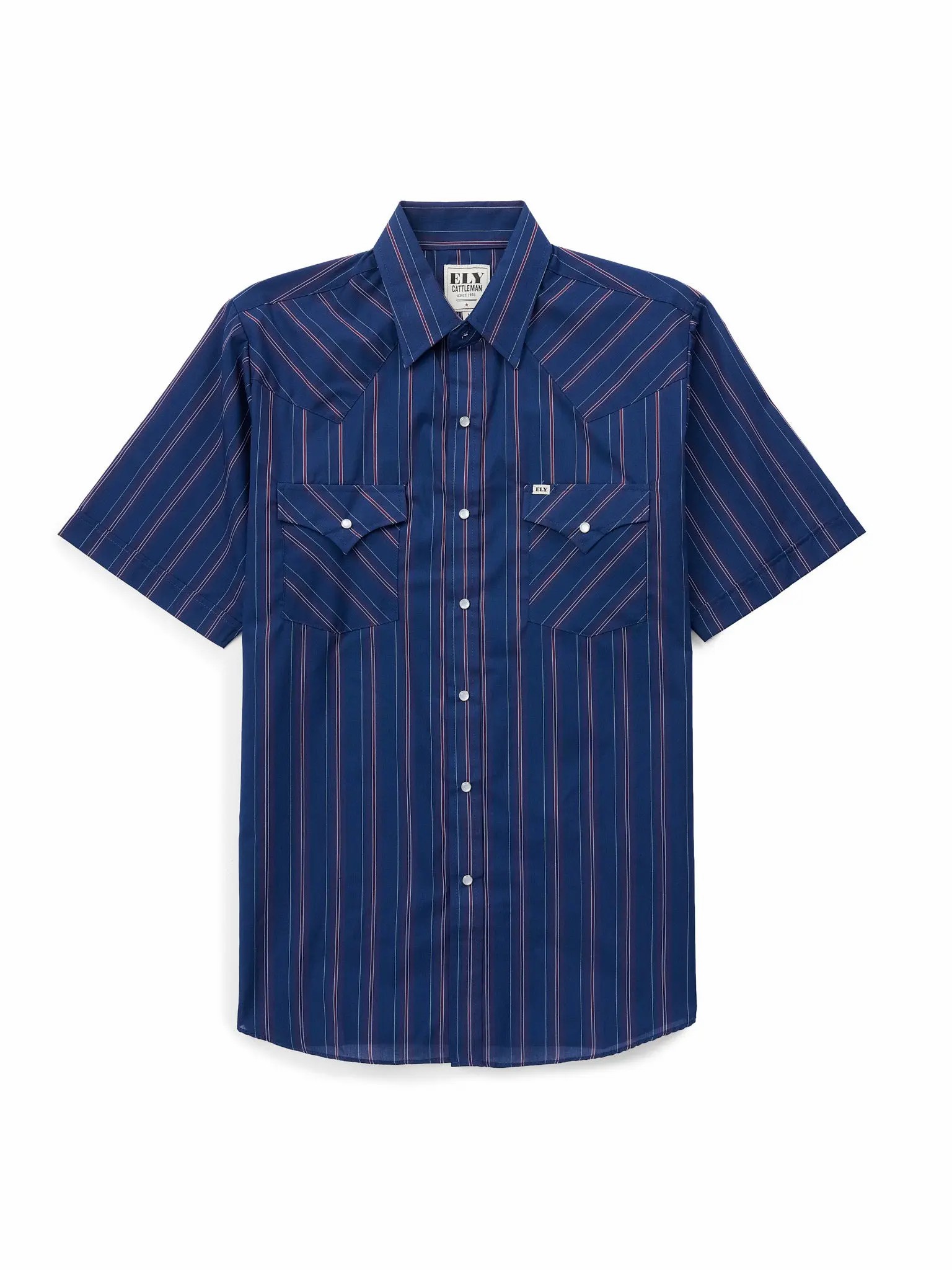 Men's Short Sleeve Western Snap Shirt – Striped Pearl Snap with Classic Western Yokes & Pockets