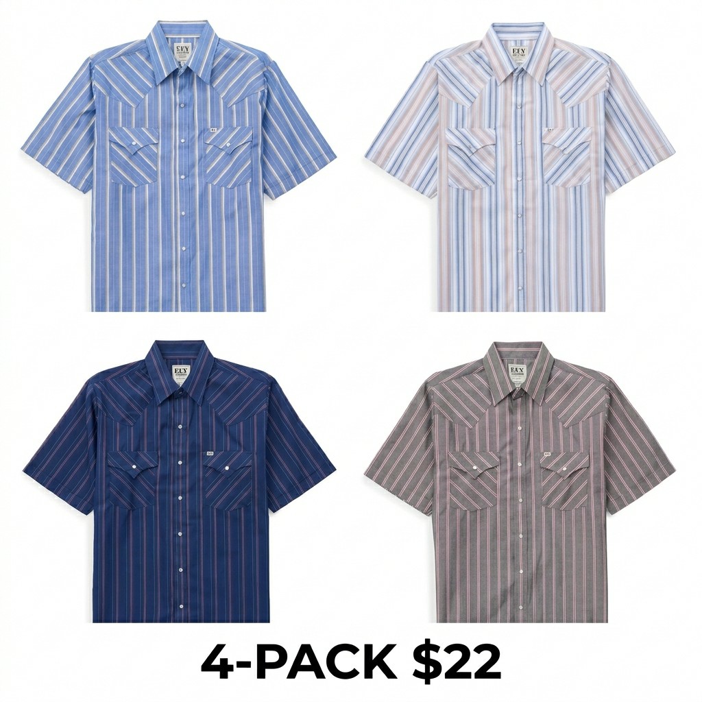 Men's Short Sleeve Western Snap Shirt – Striped Pearl Snap with Classic Western Yokes & Pockets