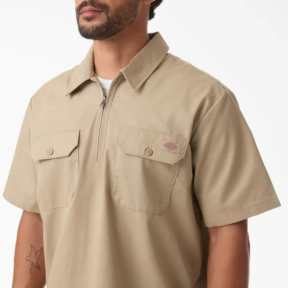 Men's 1/4 Zip Work Shirt – Relaxed Fit, Breathable Short Sleeve, Workwear Style Top