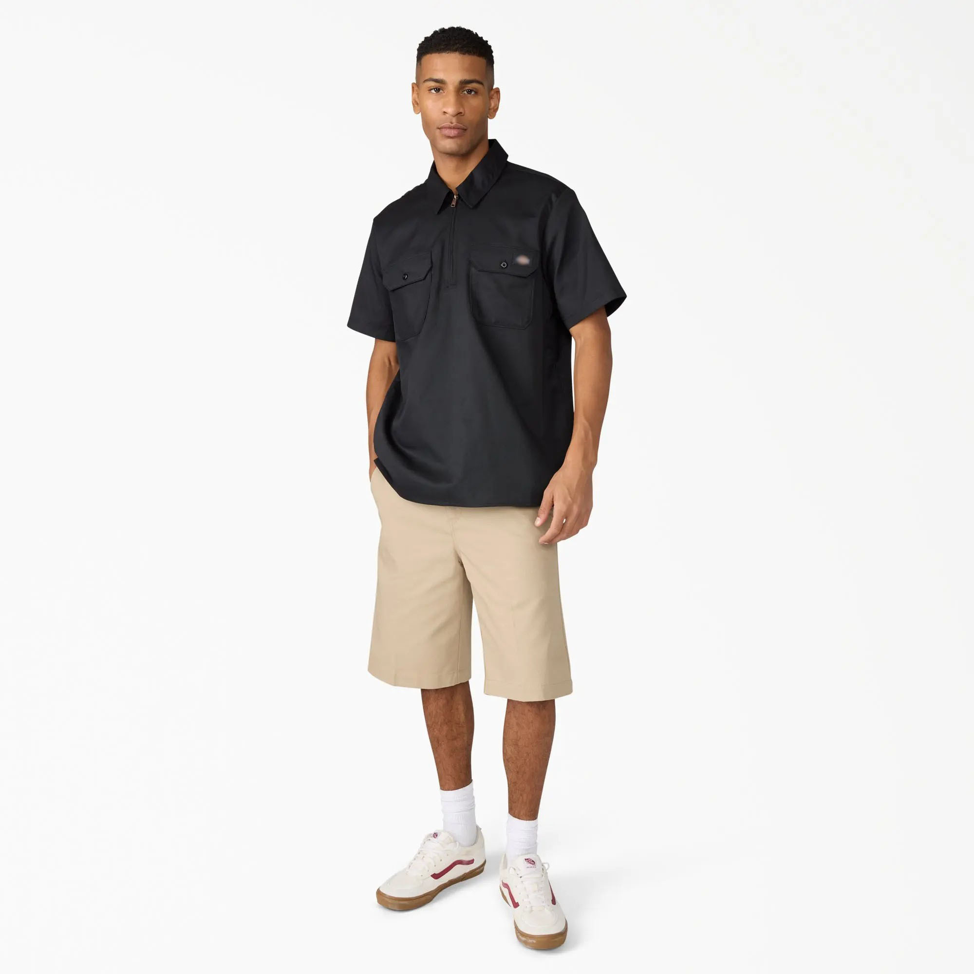Men's 1/4 Zip Work Shirt – Relaxed Fit, Breathable Short Sleeve, Workwear Style Top