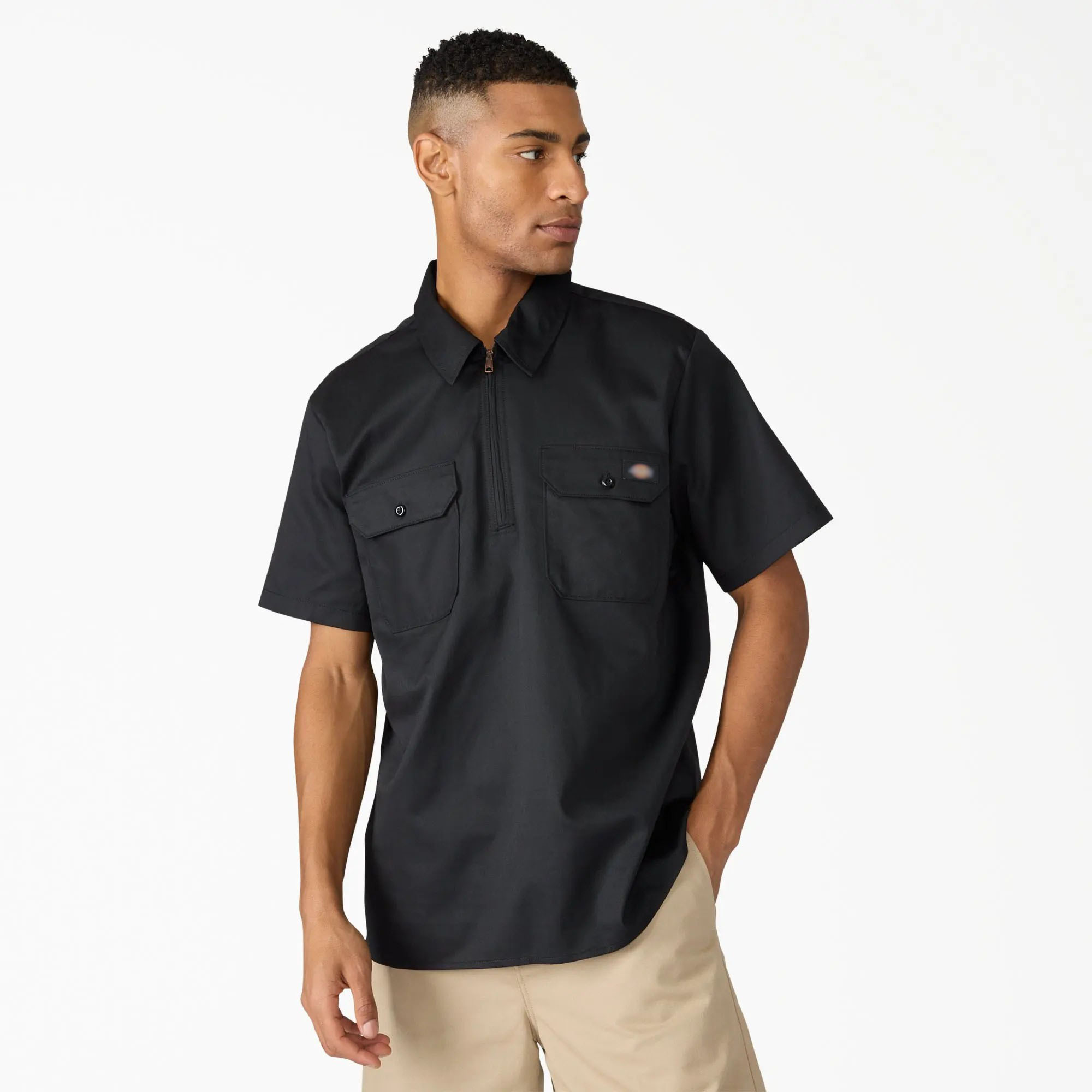 Men's 1/4 Zip Work Shirt – Relaxed Fit, Breathable Short Sleeve, Workwear Style Top