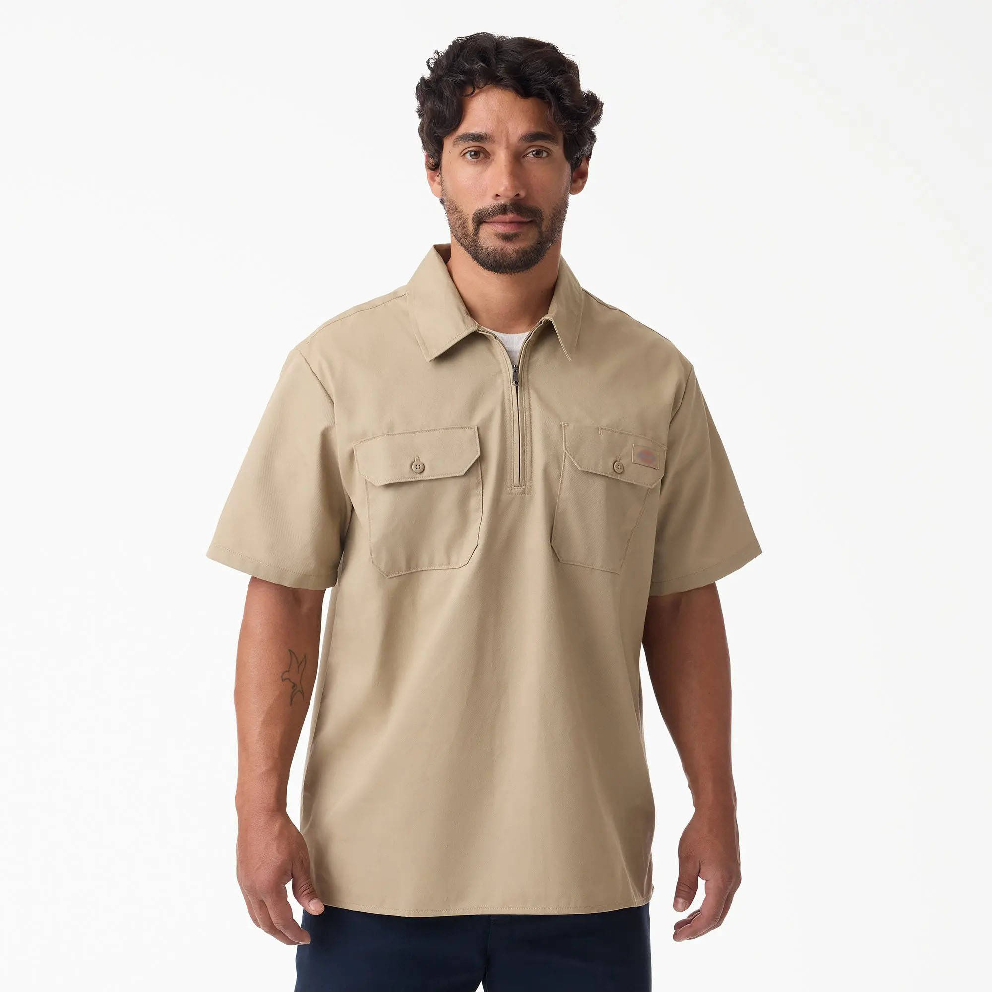 Men's 1/4 Zip Work Shirt – Relaxed Fit, Breathable Short Sleeve, Workwear Style Top