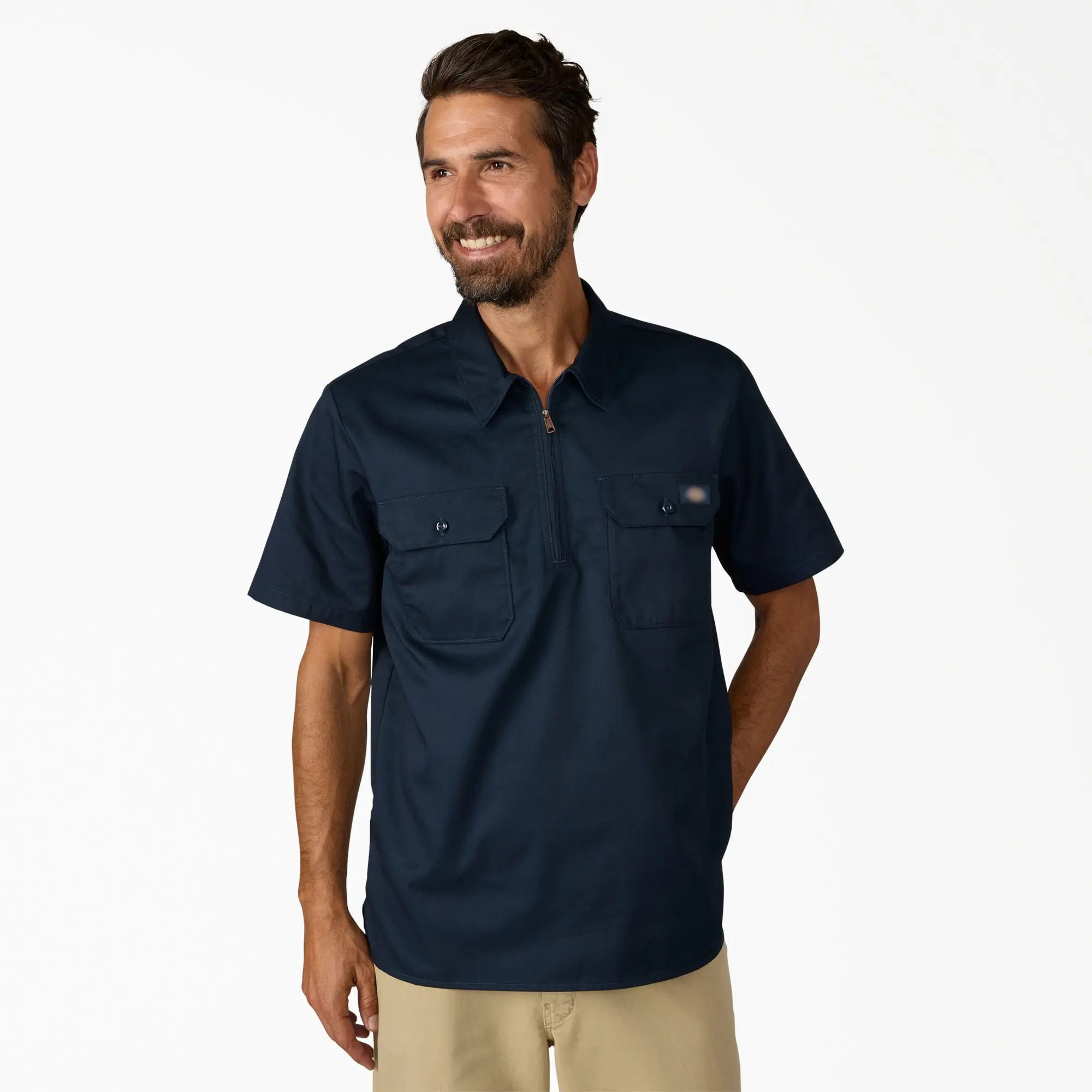 Men's 1/4 Zip Work Shirt – Relaxed Fit, Breathable Short Sleeve, Workwear Style Top