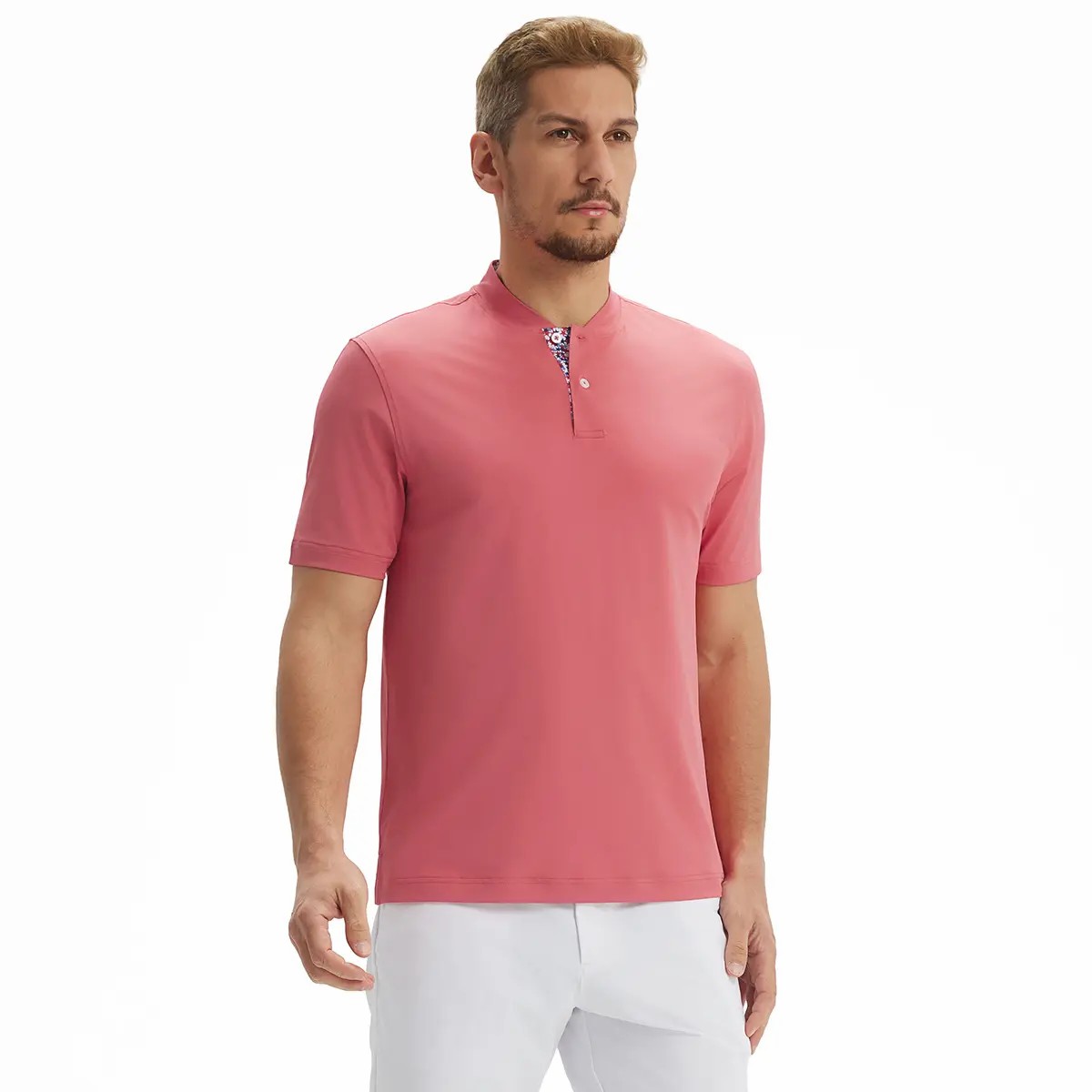 Men's Collarless Performance Golf Shirt – Dry Fit Henley, Moisture Wicking, Short Sleeve