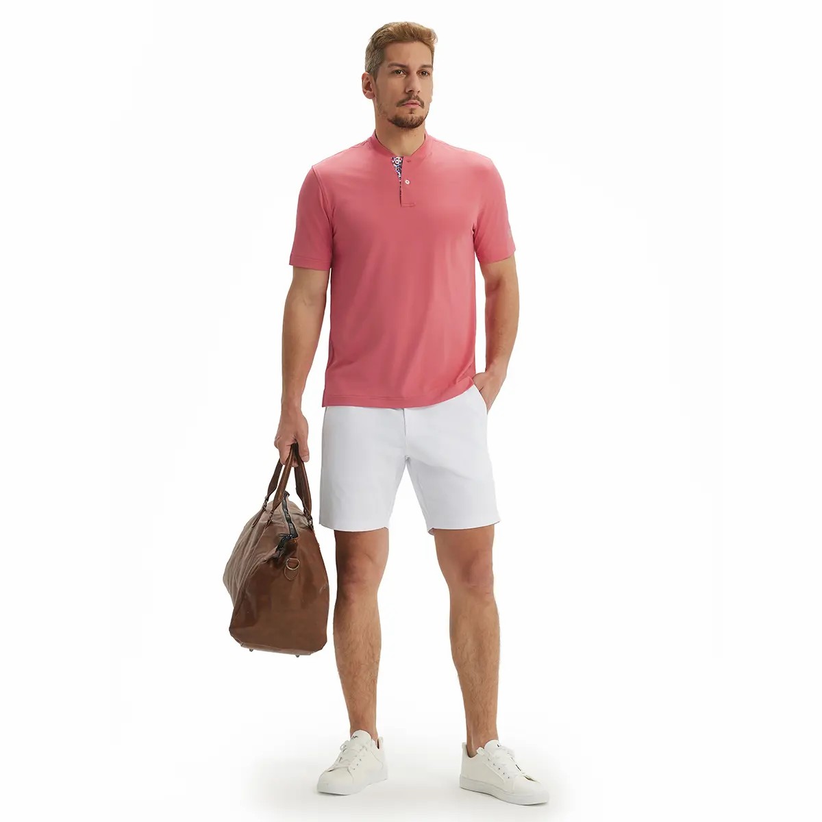 Men's Collarless Performance Golf Shirt – Dry Fit Henley, Moisture Wicking, Short Sleeve