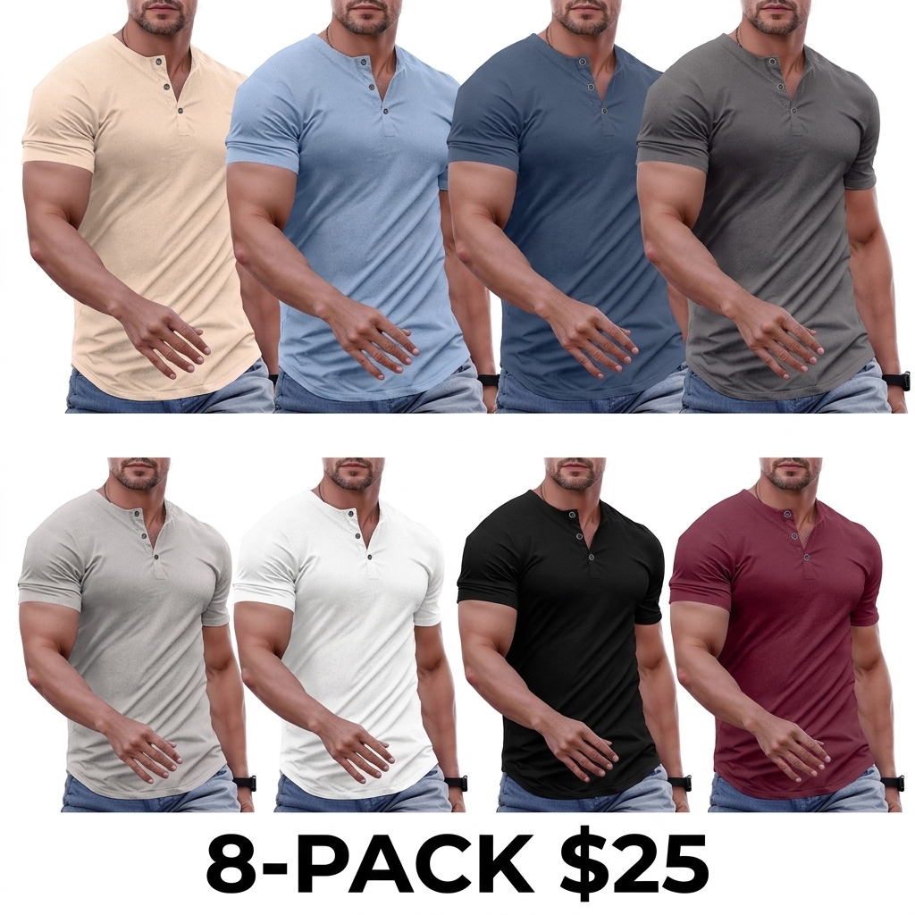 Men's Slim Fit Henley T-Shirt – Muscle Fit Longline Crewneck with Button Detail, Gym & Streetwear