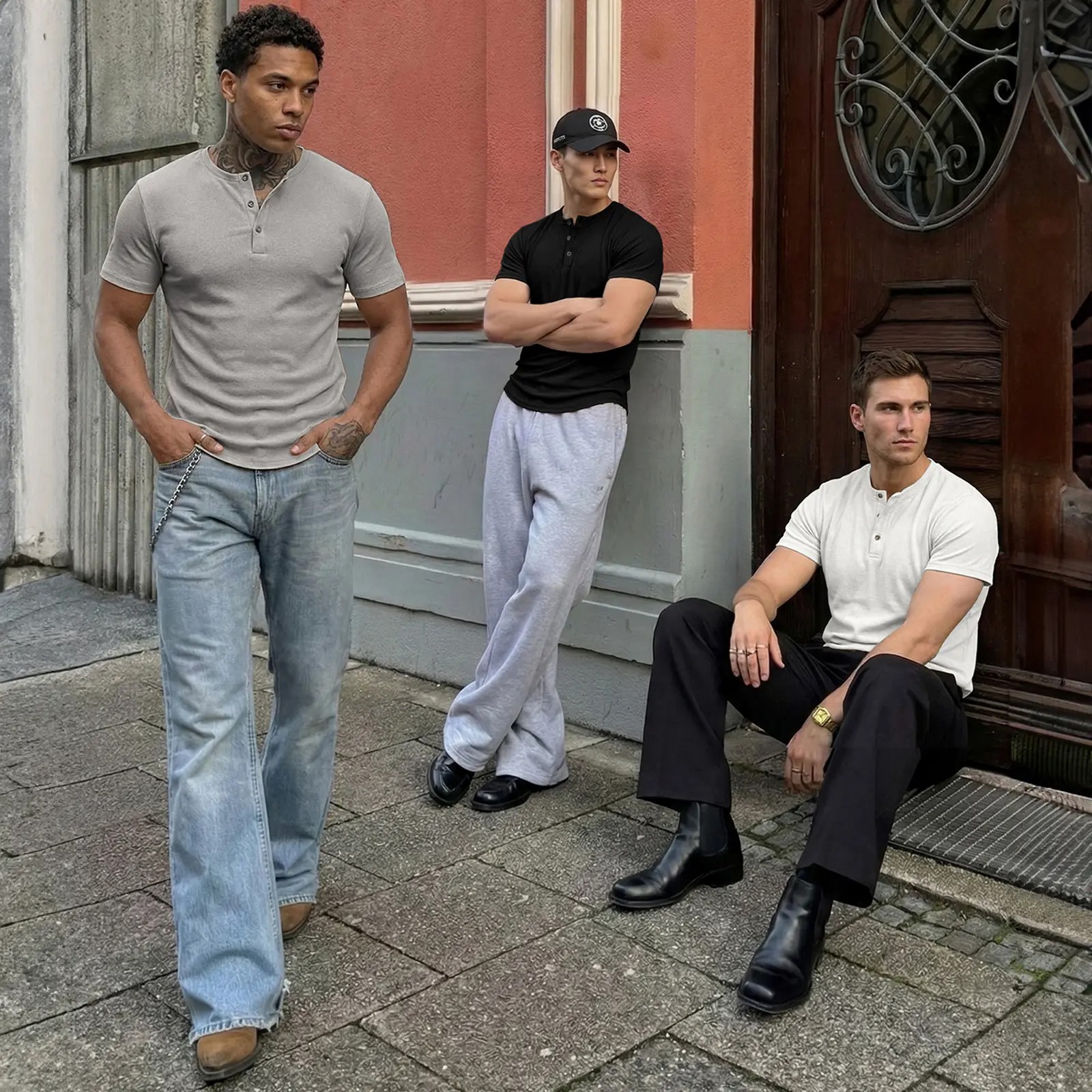 Men's Slim Fit Henley T-Shirt – Muscle Fit Longline Crewneck with Button Detail, Gym & Streetwear