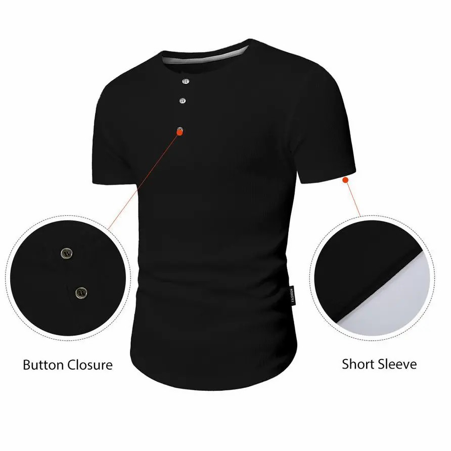 Men's Slim Fit Henley T-Shirt – Muscle Fit Longline Crewneck with Button Detail, Gym & Streetwear