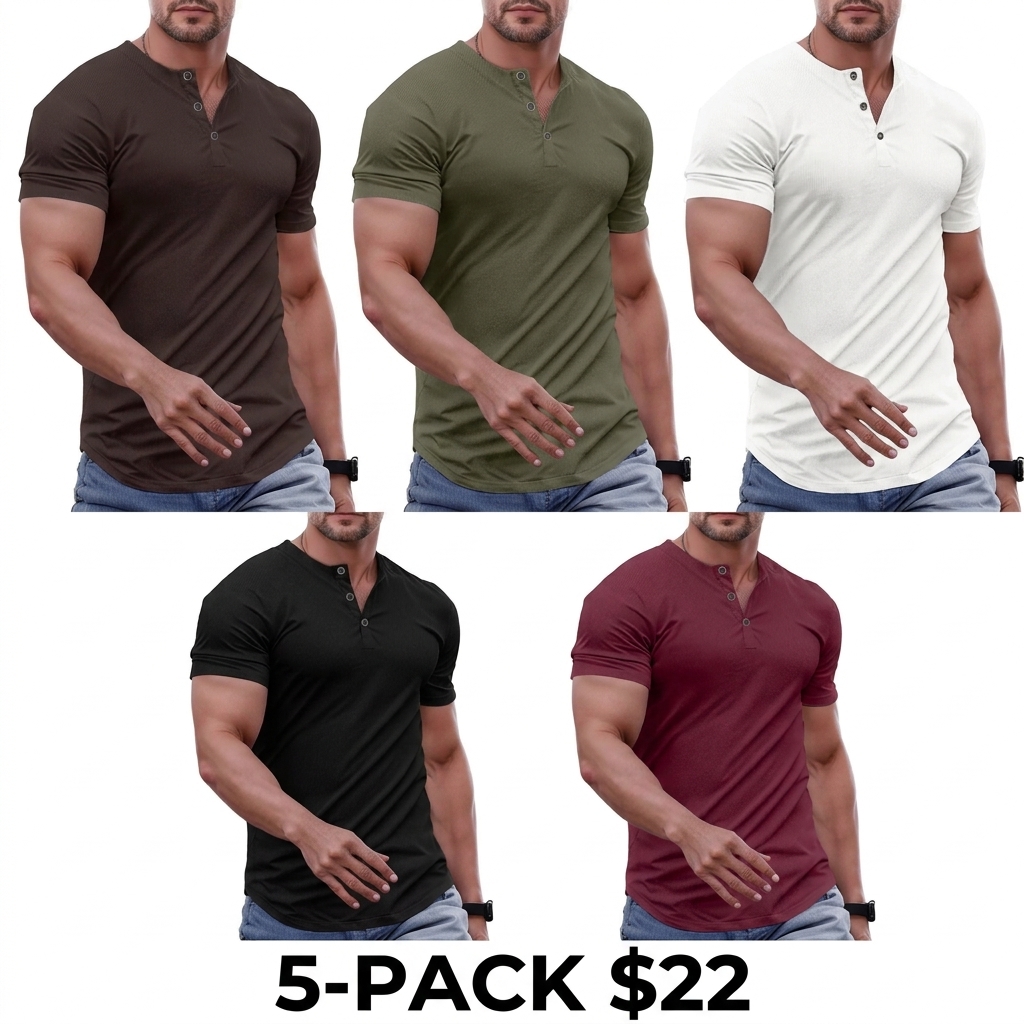 Men's Slim Fit Henley T-Shirt – Muscle Fit Longline Crewneck with Button Detail, Gym & Streetwear