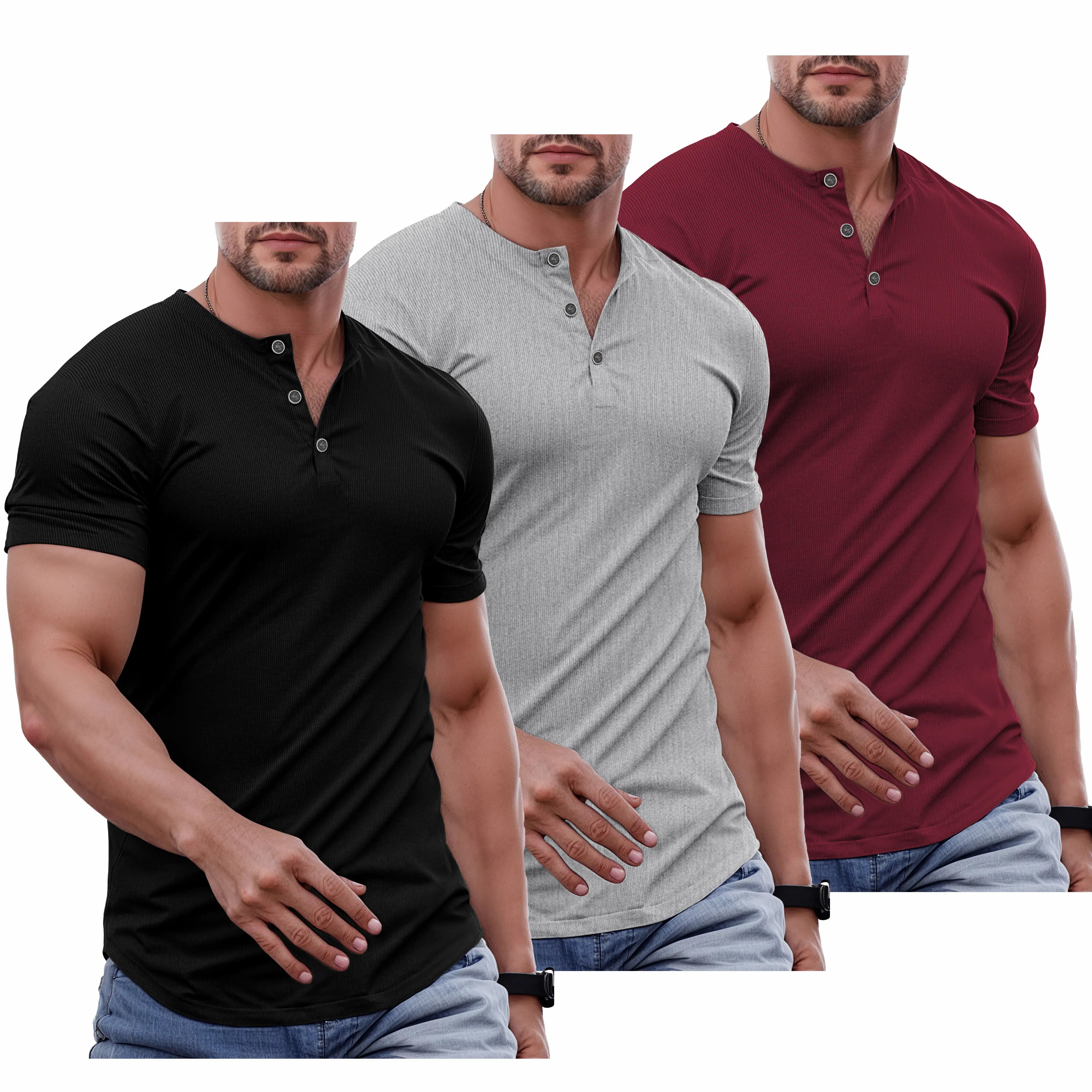 Men's Slim Fit Henley T-Shirt – Muscle Fit Longline Crewneck with Button Detail, Gym & Streetwear