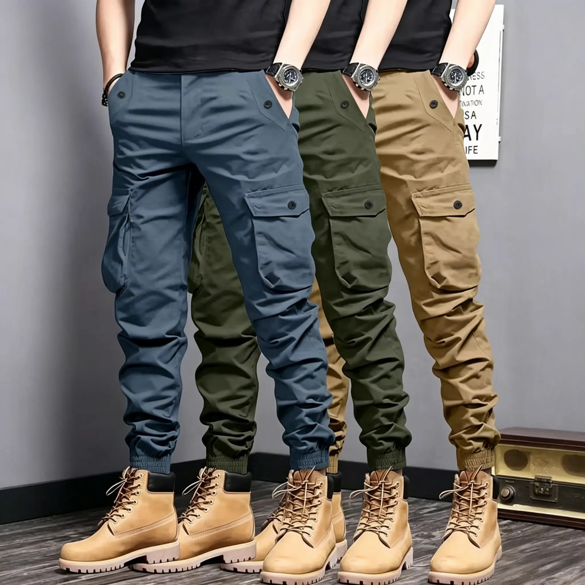 Men's 5-Pack Multi-Color Cargo Joggers – Multi-Pocket Tactical Casual Long Pants, Versatile Outdoor Workwear