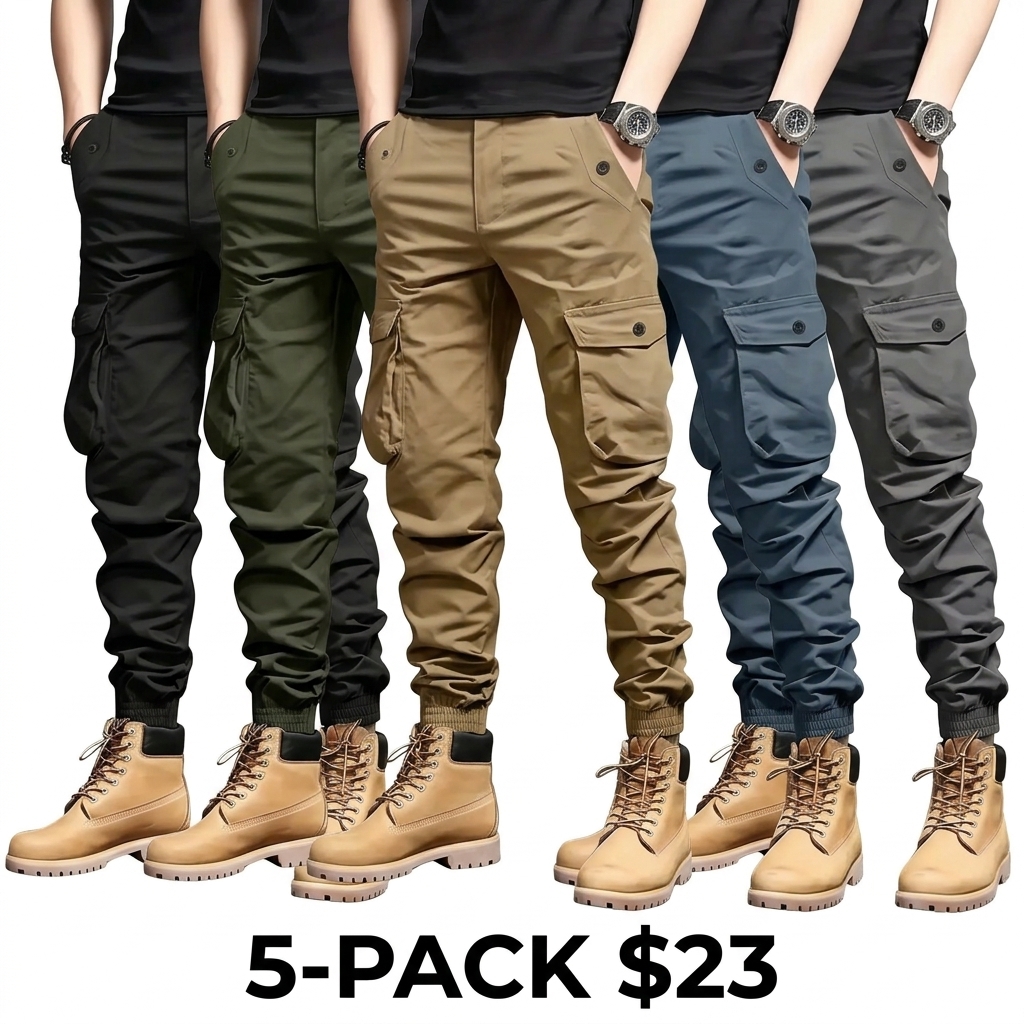 Men's 5-Pack Multi-Color Cargo Joggers – Multi-Pocket Tactical Casual Long Pants, Versatile Outdoor Workwear