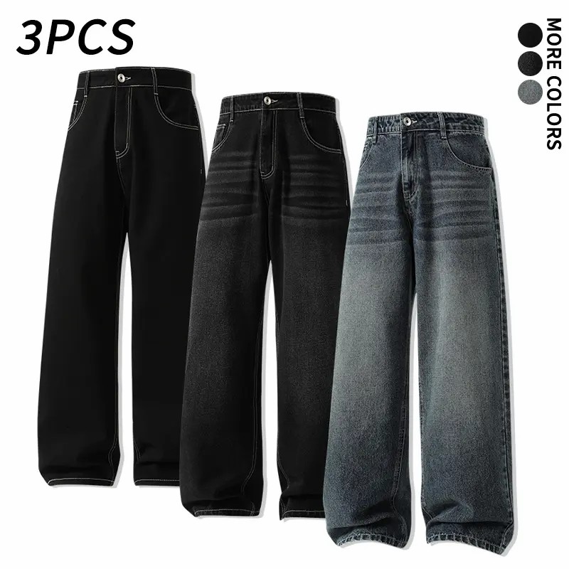 Men's 5-Pack Vintage Wash Wide Leg Jeans – Casual Loose Baggy Denim Pants for Streetwear