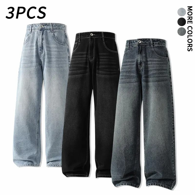 Men's 5-Pack Vintage Wash Wide Leg Jeans – Casual Loose Baggy Denim Pants for Streetwear