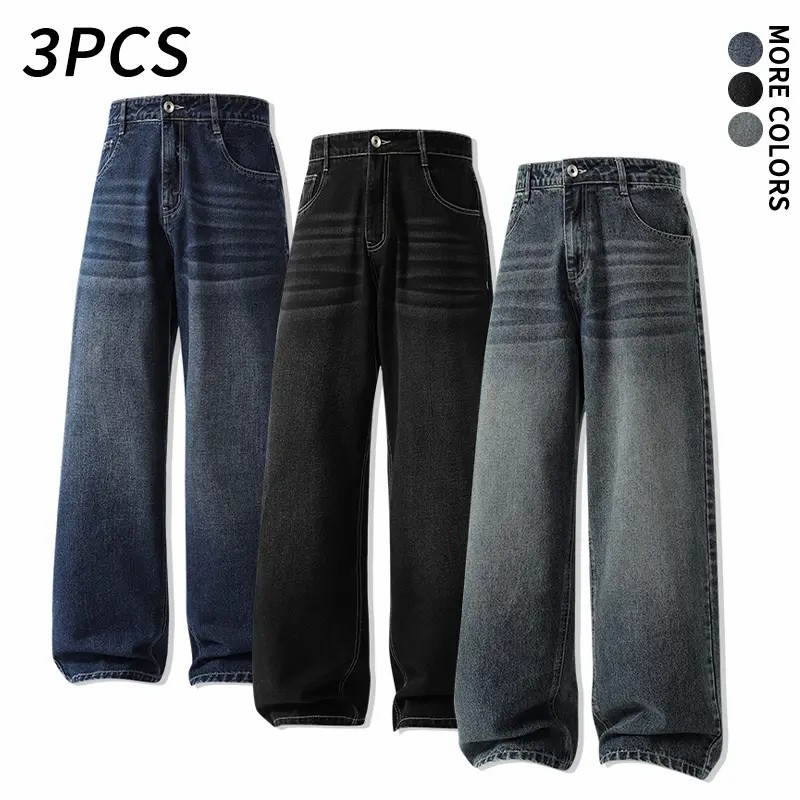 Men's 5-Pack Vintage Wash Wide Leg Jeans – Casual Loose Baggy Denim Pants for Streetwear