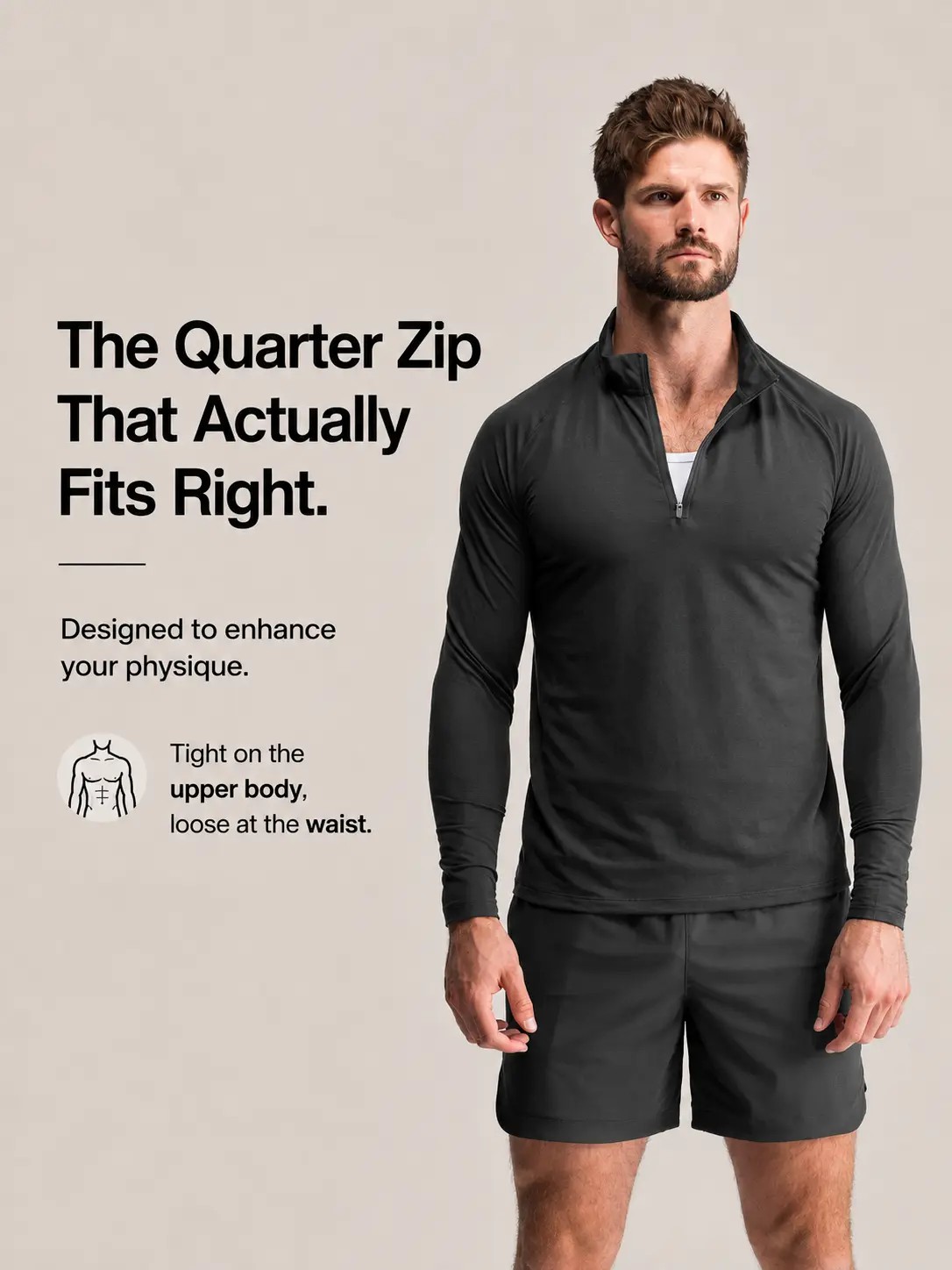 Men's Fitted Performance Quarter Zip – Breathable Lightweight Athletic Pullover