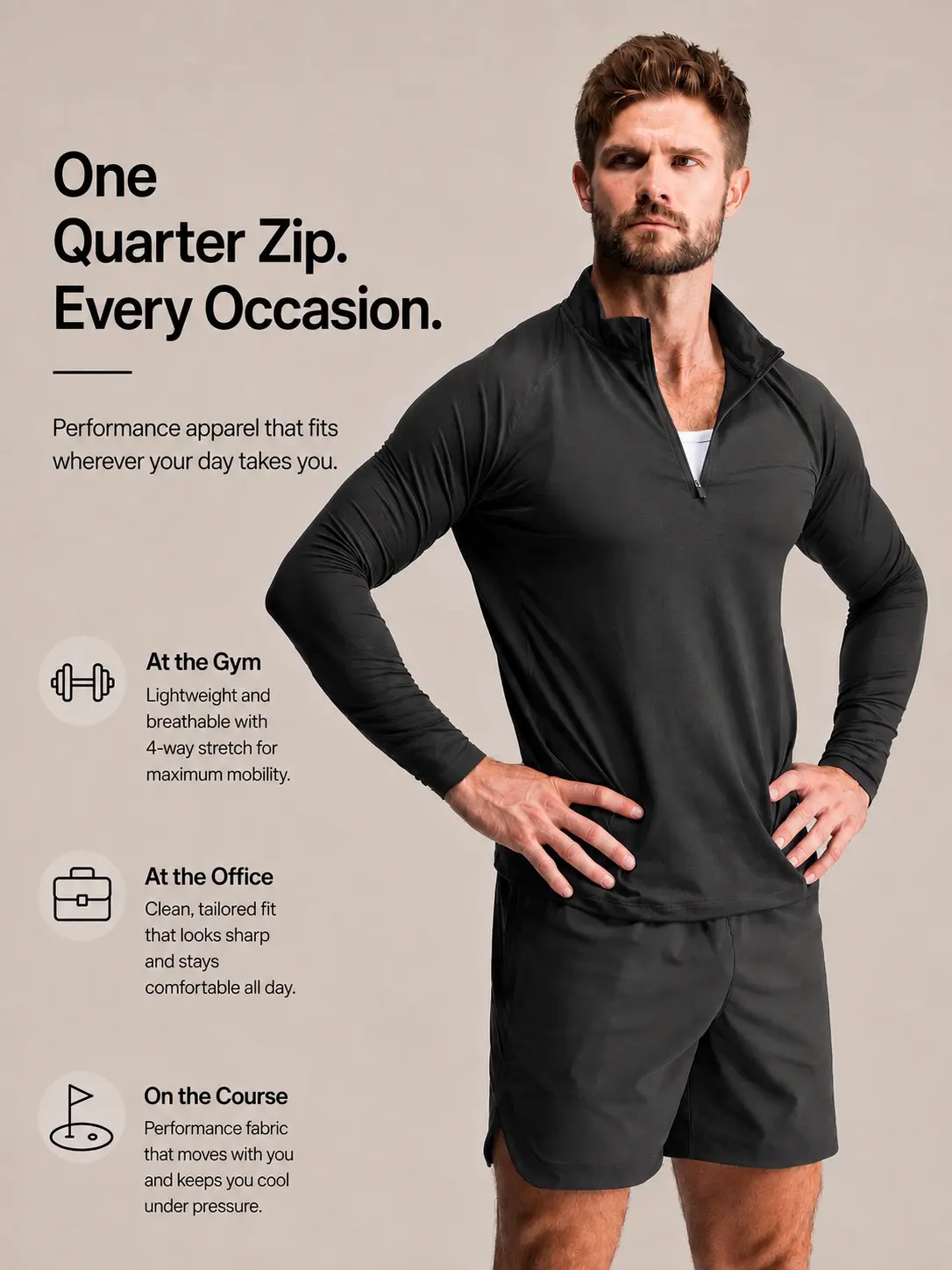 Men's Fitted Performance Quarter Zip – Breathable Lightweight Athletic Pullover