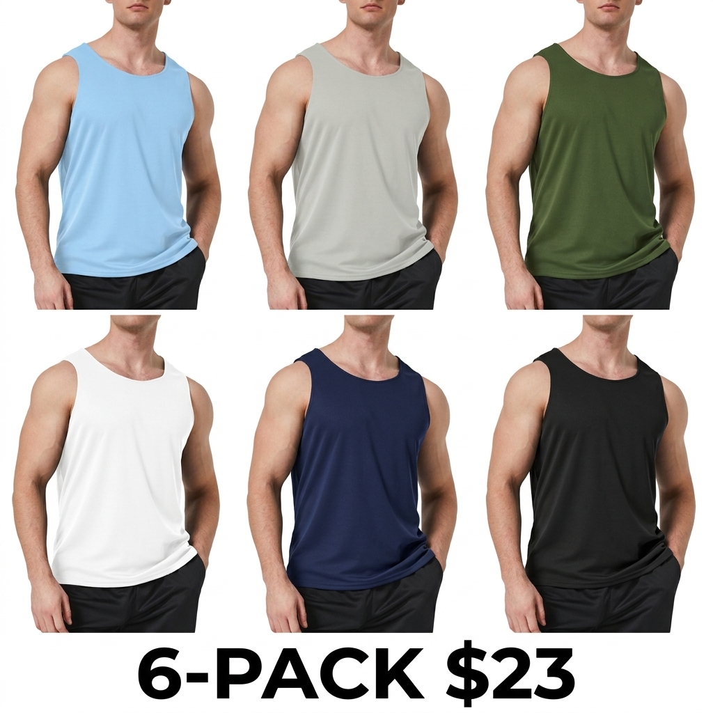 Men's 6-Pack Quick Dry Workout Tank Tops – Breathable Gym Sleeveless Muscle Shirts