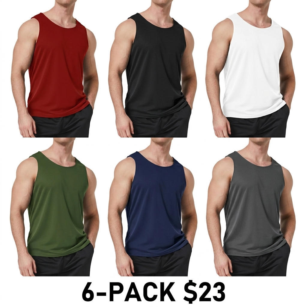 Men's 6-Pack Quick Dry Workout Tank Tops – Breathable Gym Sleeveless Muscle Shirts